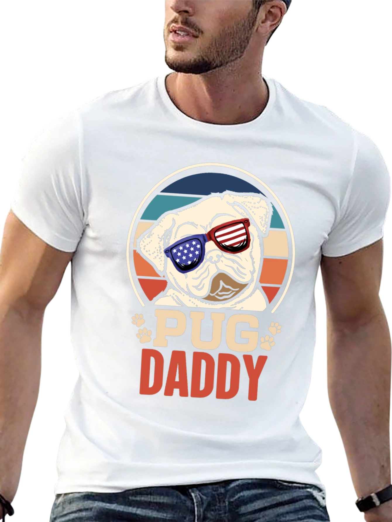 Pug Daddy T-Shirt Patriotic American Flag
