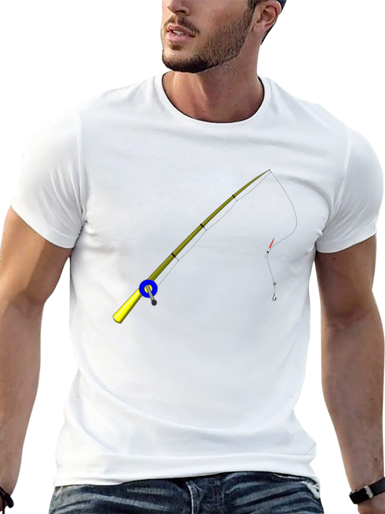 Fishing Rod Graphic Tee - Black Cotton T-Shirt