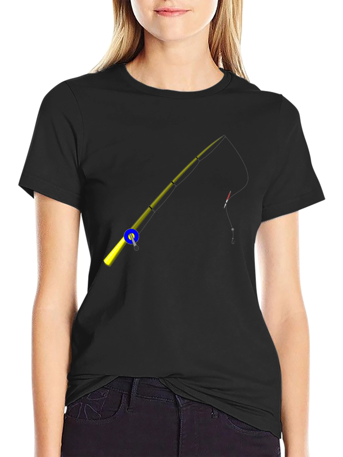 Fishing Rod Graphic Tee - Black Cotton T-Shirt