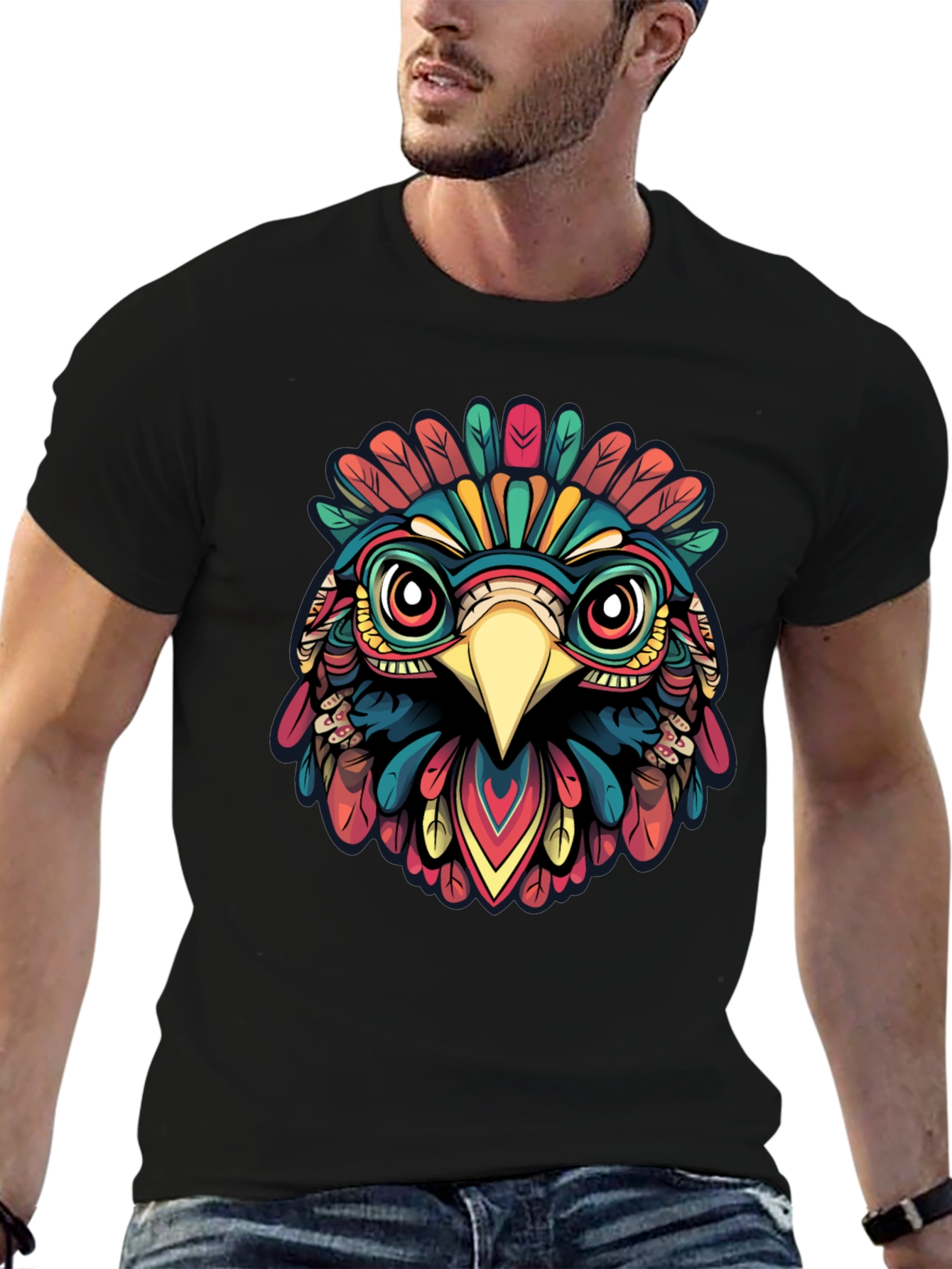 Vibrant Aztec Eagle Graphic T-Shirt