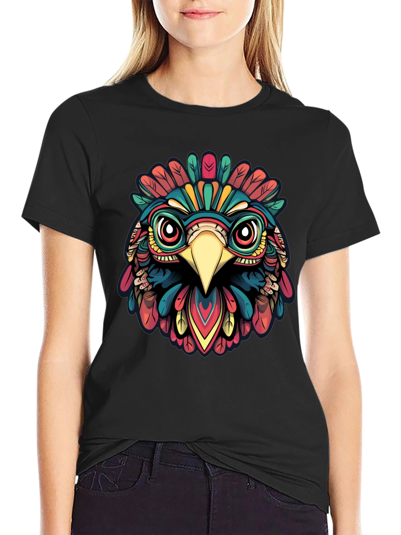 Vibrant Aztec Eagle Graphic T-Shirt
