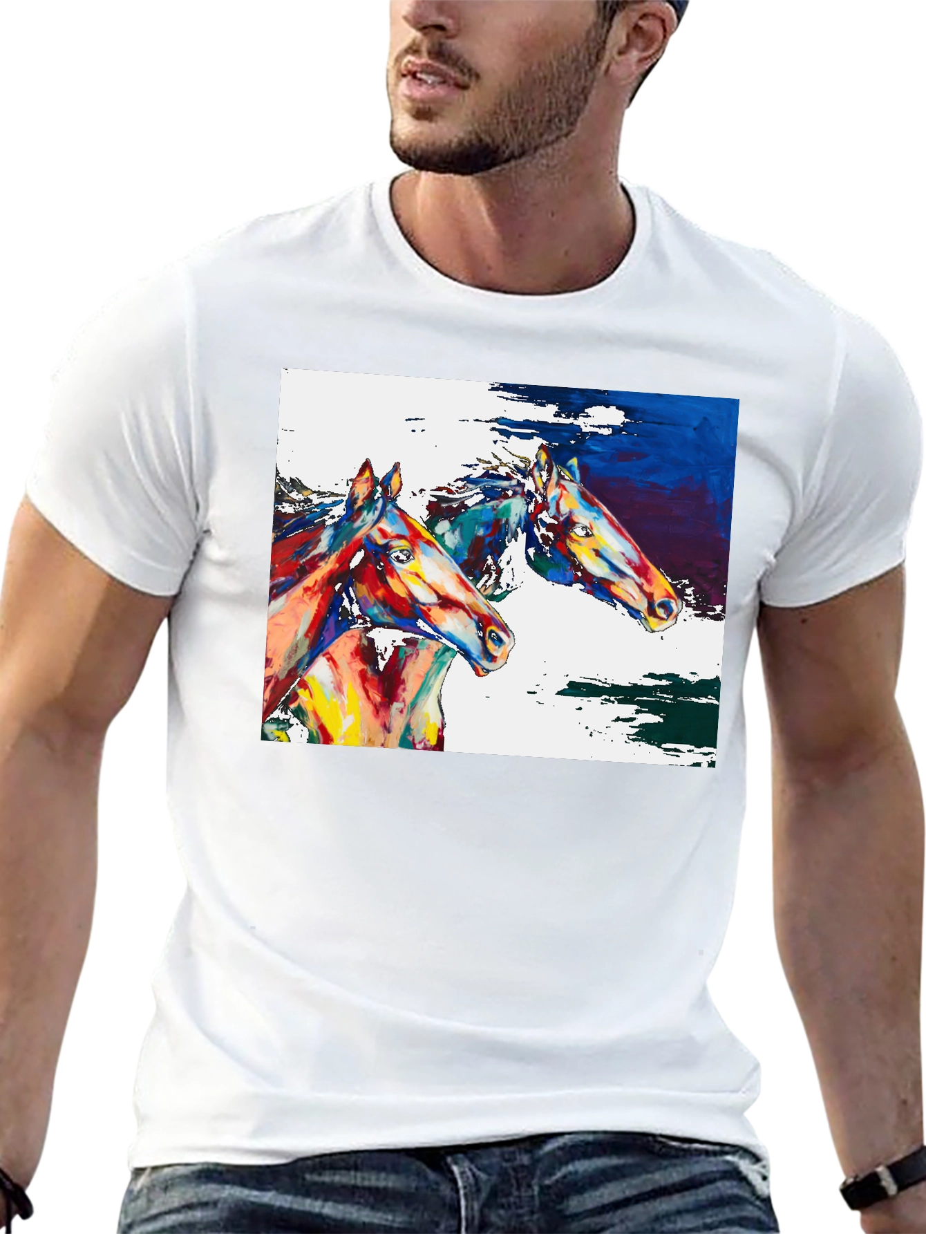 Horse Painting Graphic Tee - Artistic Comfort