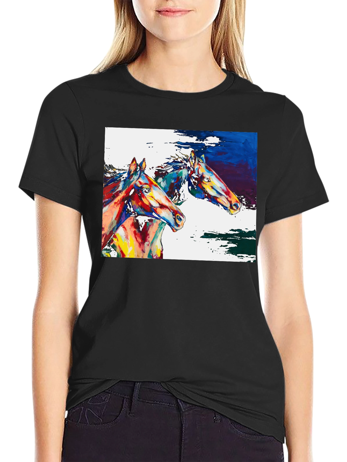 Horse Painting Graphic Tee - Artistic Comfort