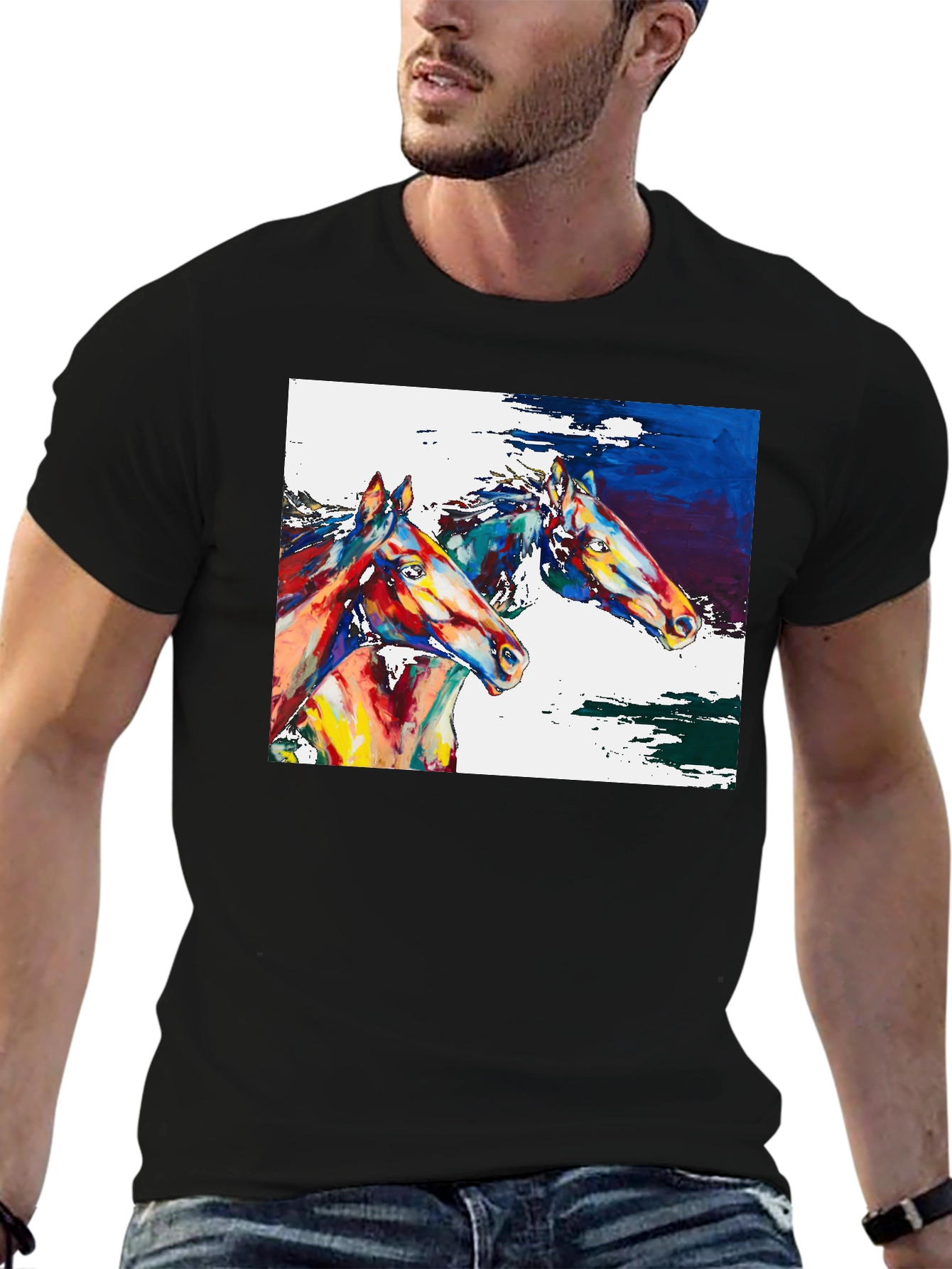 Horse Painting Graphic Tee - Artistic Comfort