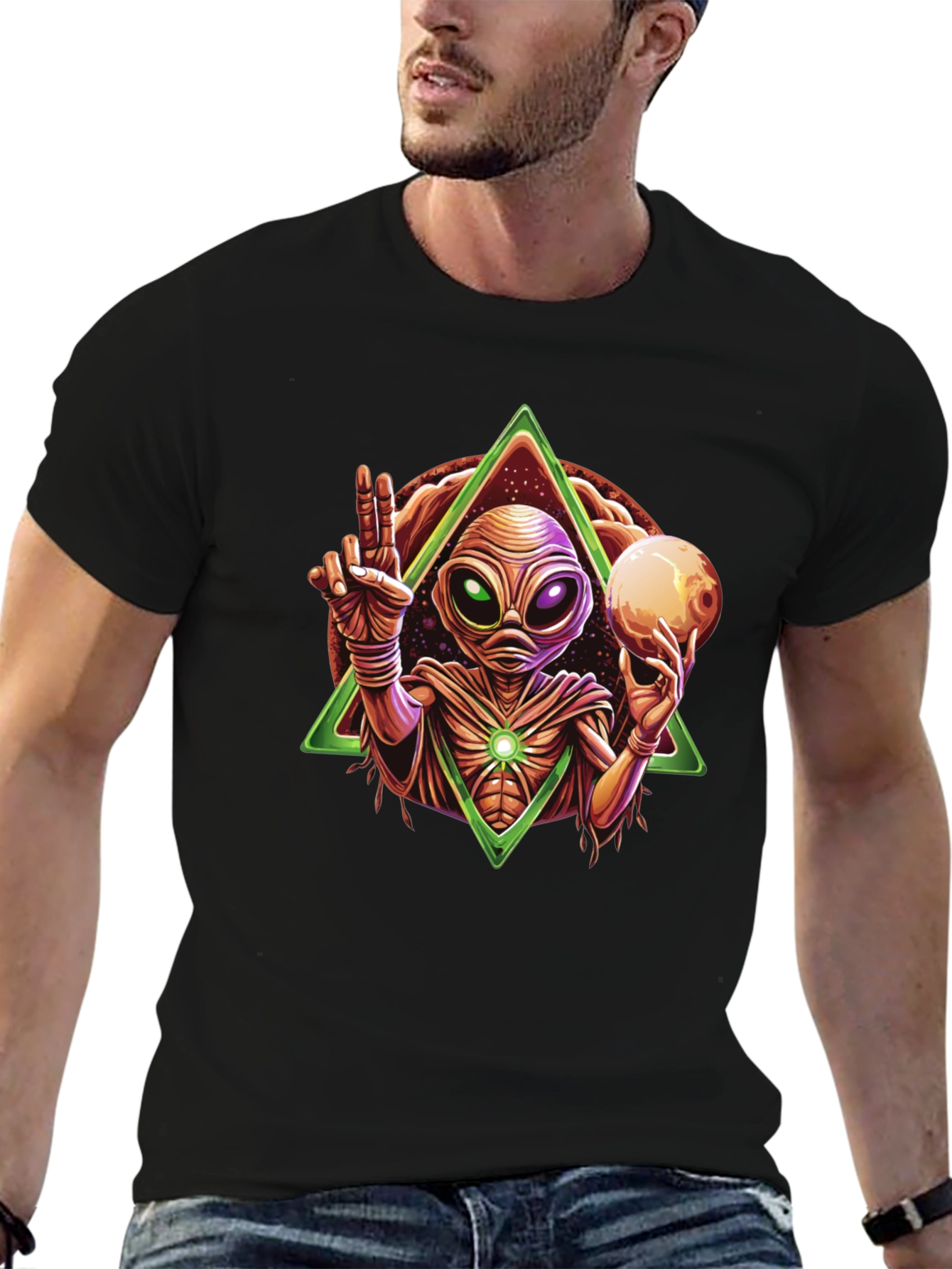 Alien Peace Sign Graphic Tee - Mens