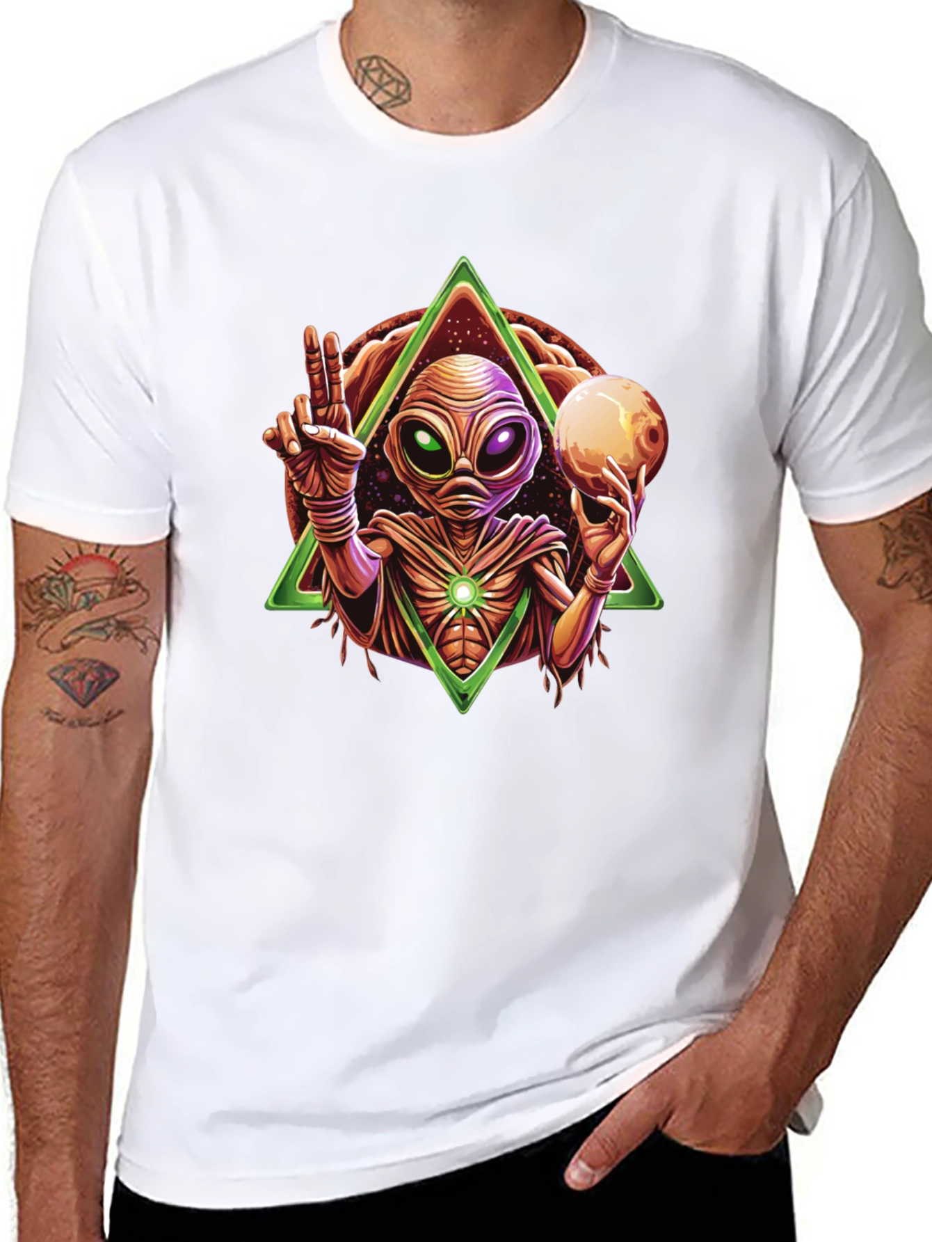 Alien Peace Sign Graphic Tee - Mens