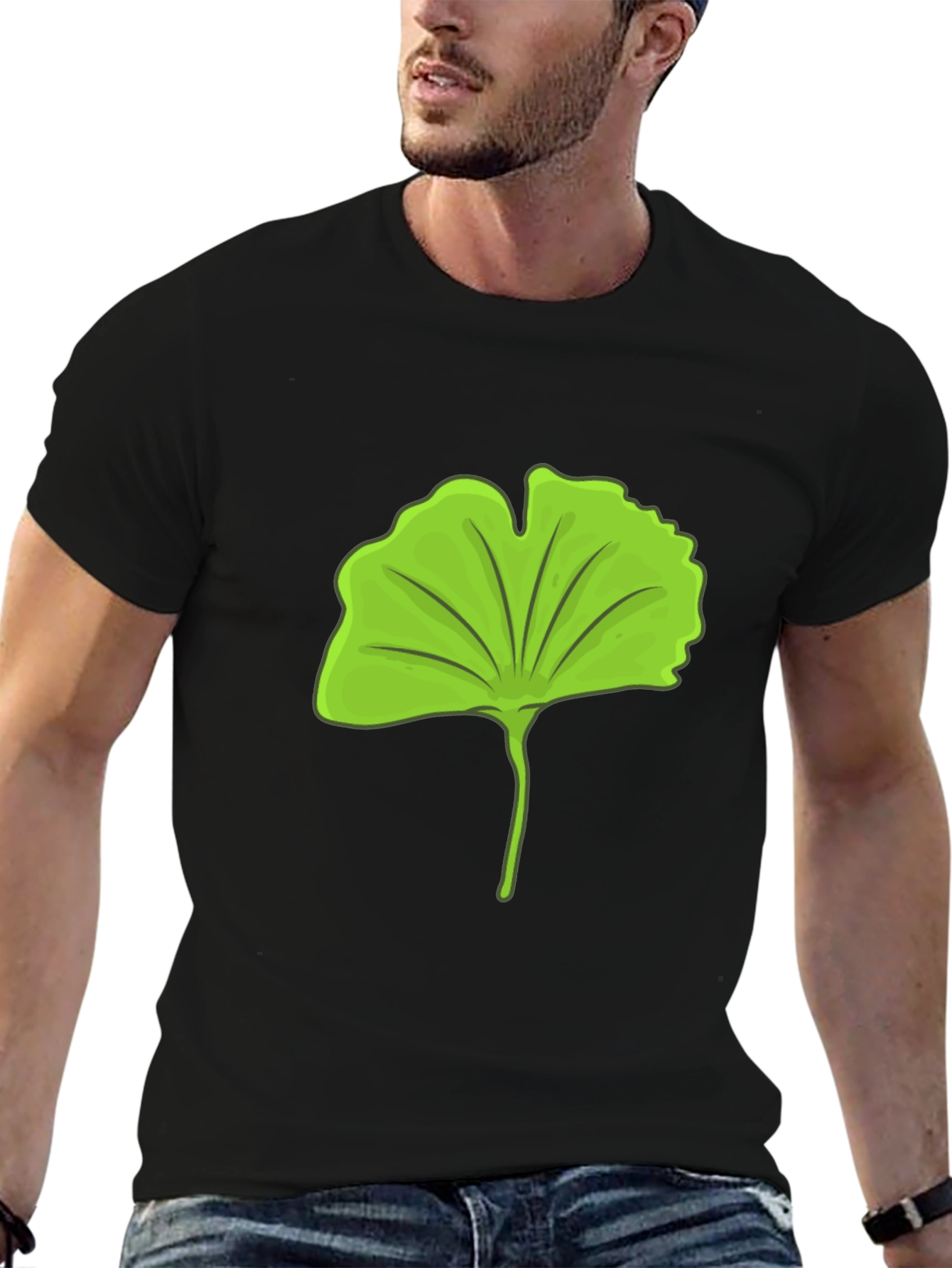 Gingko Leaf Graphic Black T-Shirt