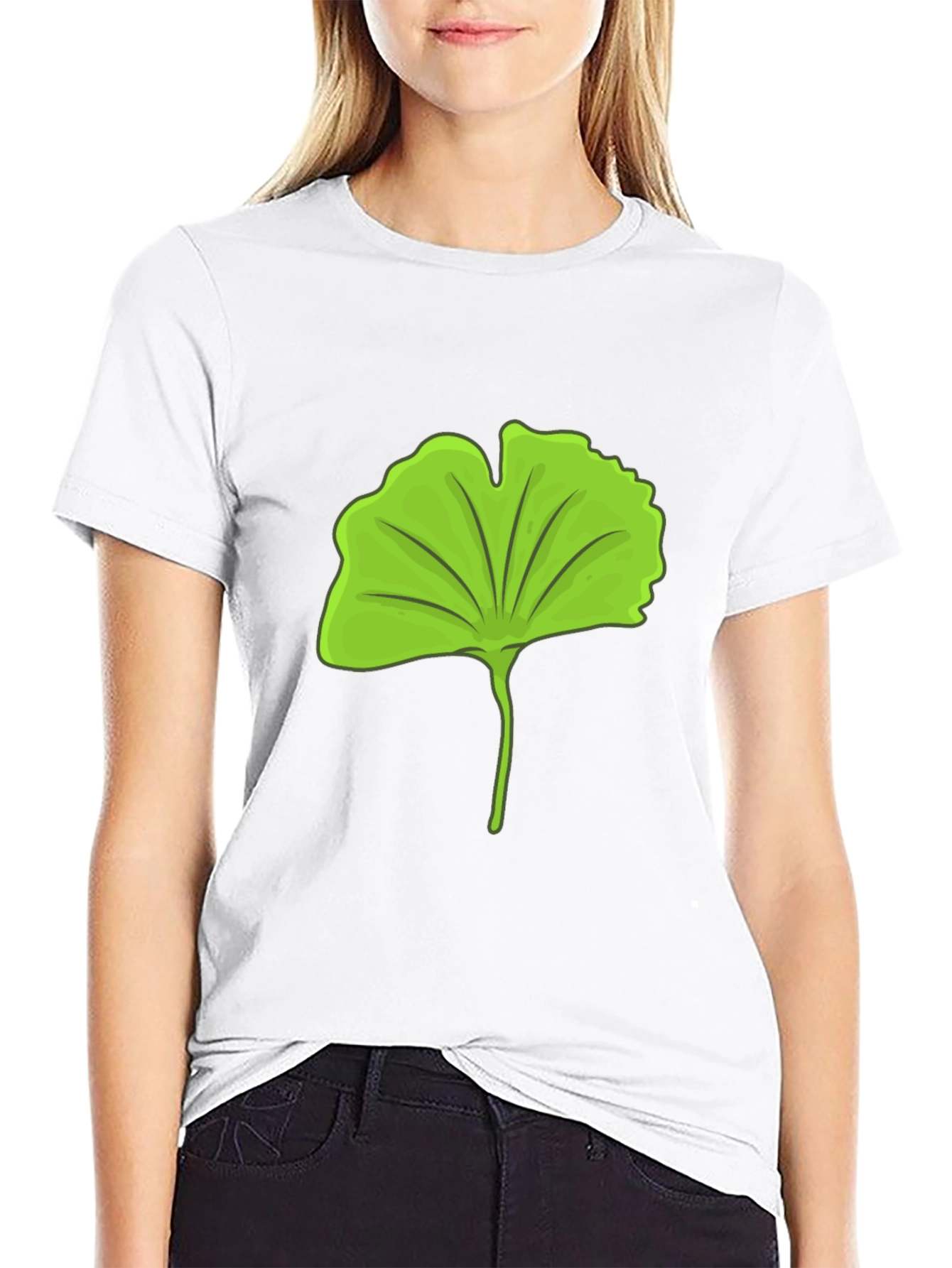 Gingko Leaf Graphic Black T-Shirt