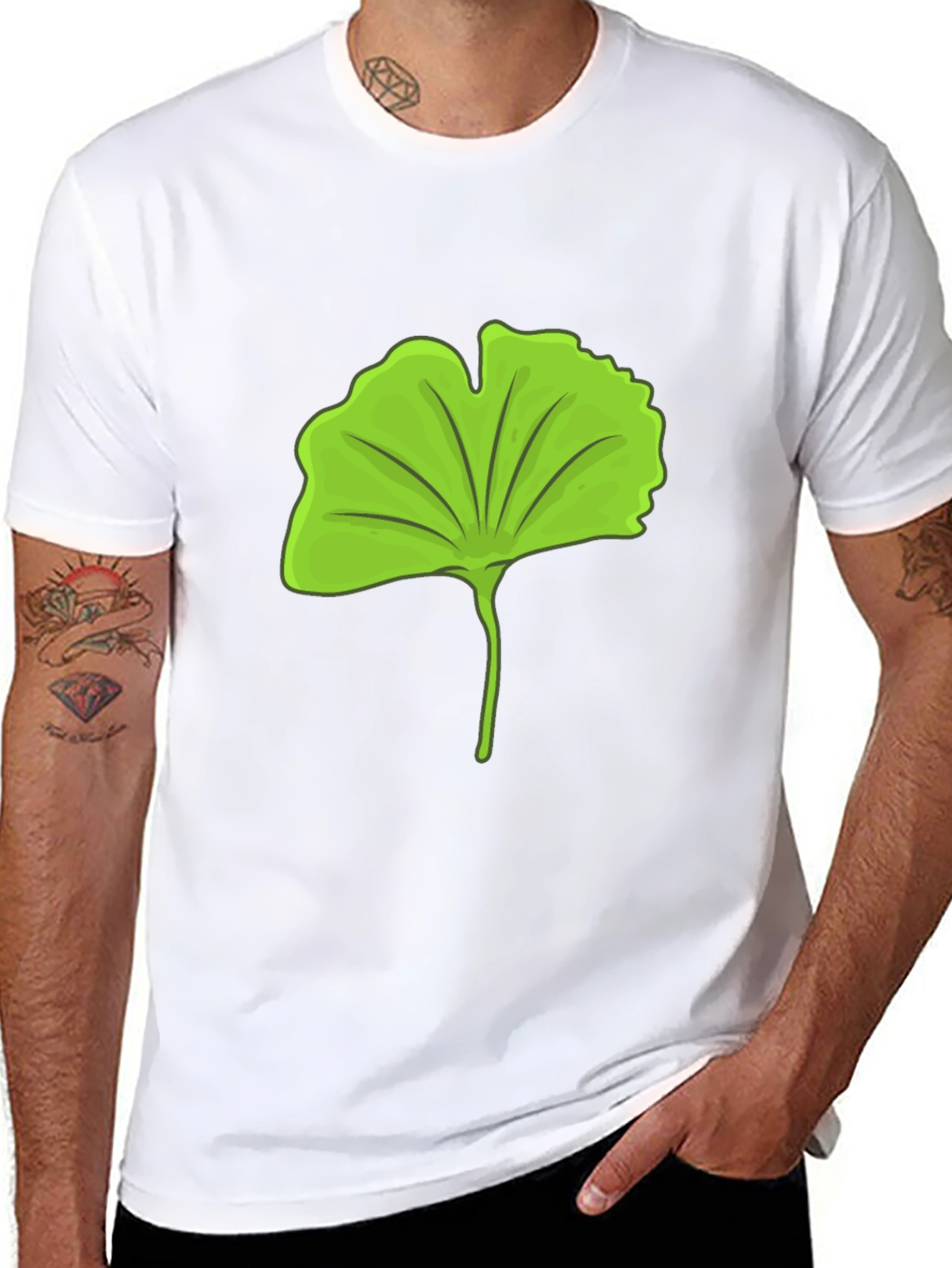 Gingko Leaf Graphic Black T-Shirt