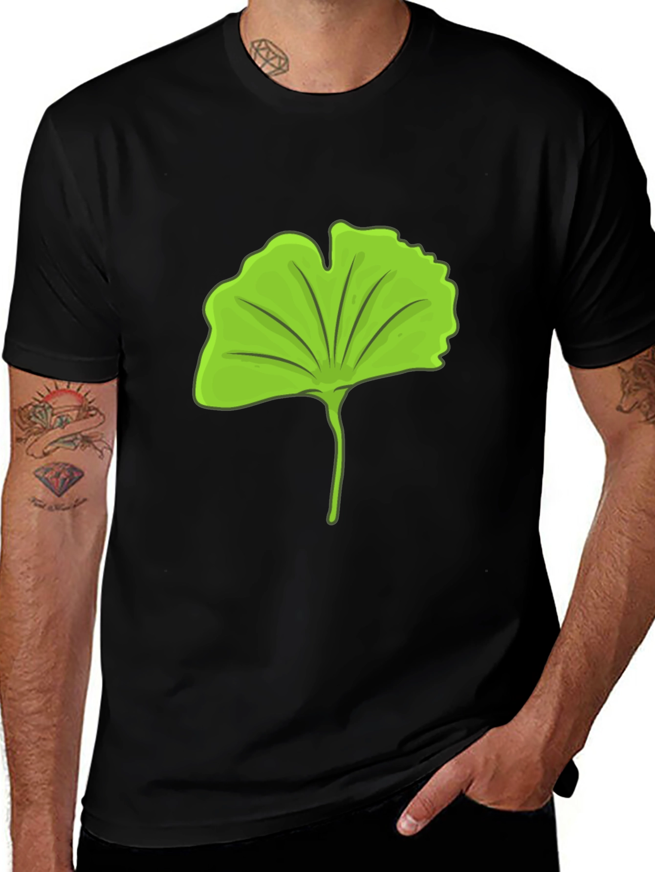Gingko Leaf Graphic Black T-Shirt
