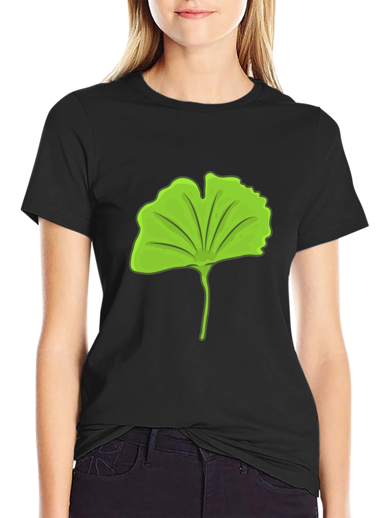 Gingko Leaf Graphic Black T-Shirt