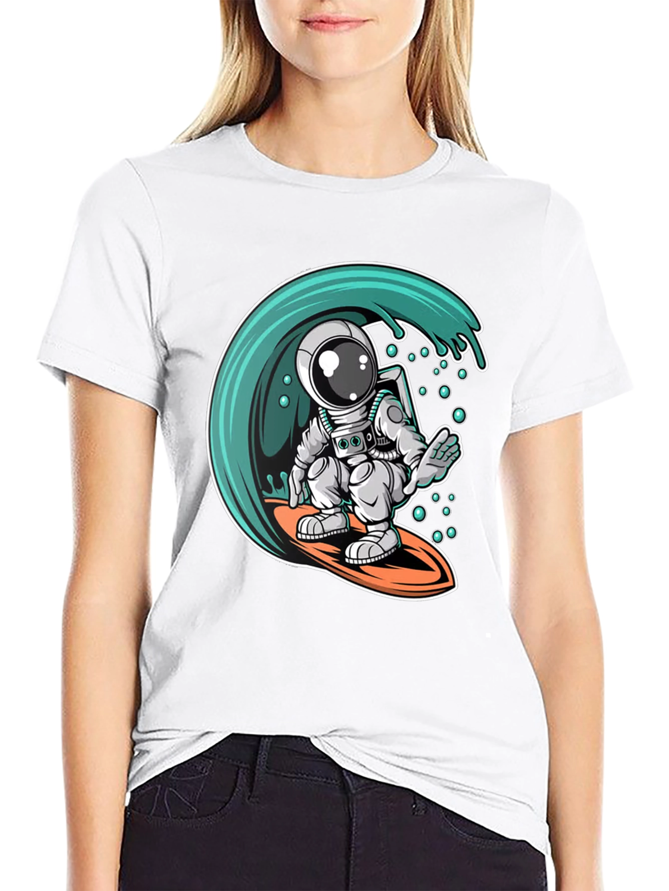 Surfing Astronaut Graphic Tee - Black