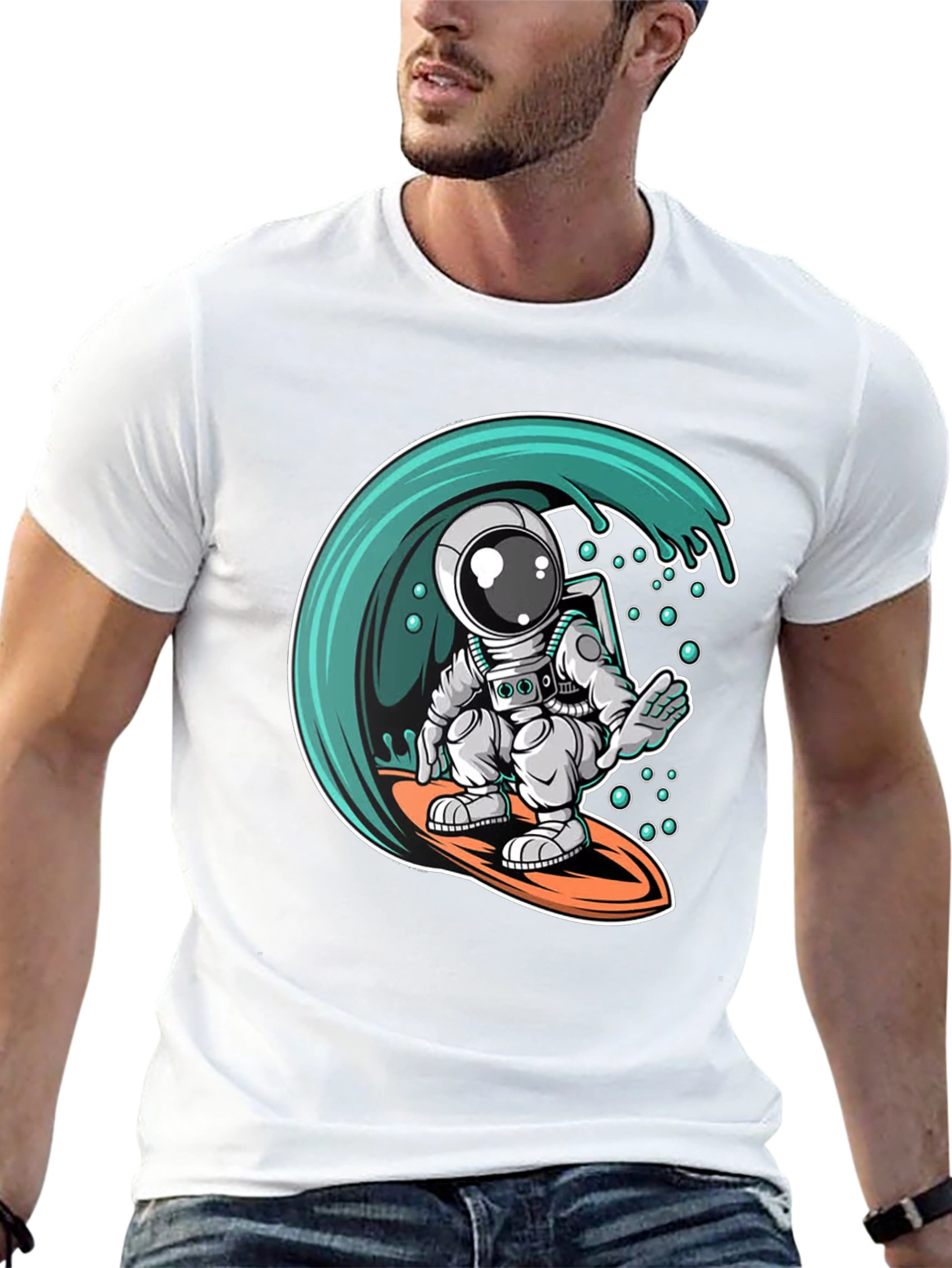 Surfing Astronaut Graphic Tee - Black