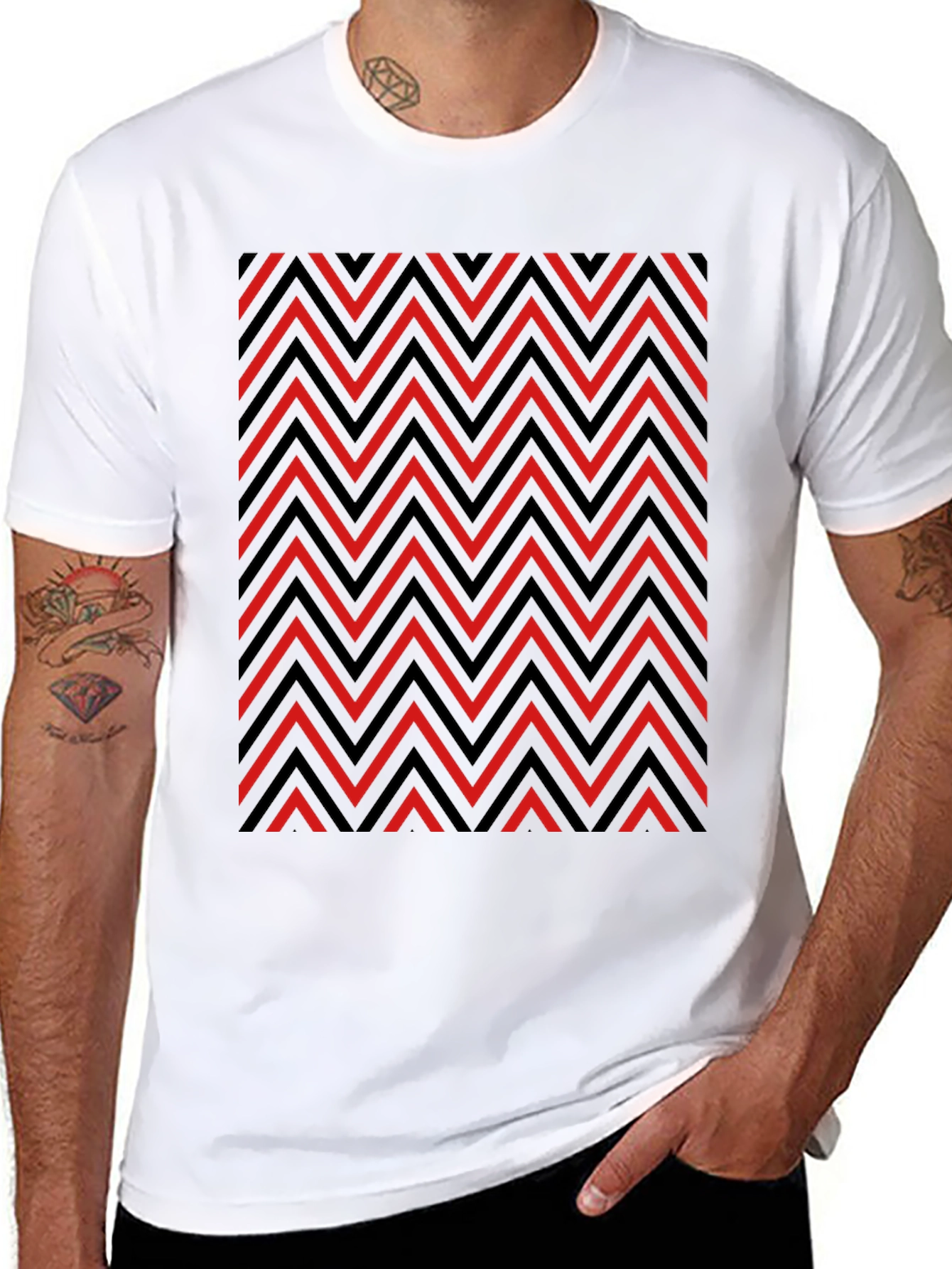 Zigzag Patterned Graphic Tee - Red and Black