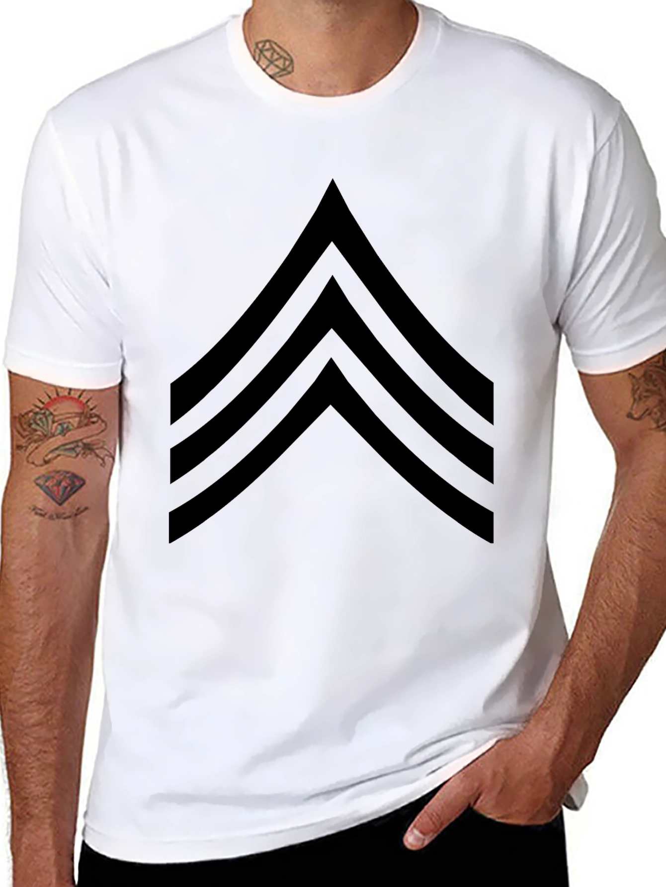 Black Sergeant Stripes Graphic T-Shirt - Military Style Tee
