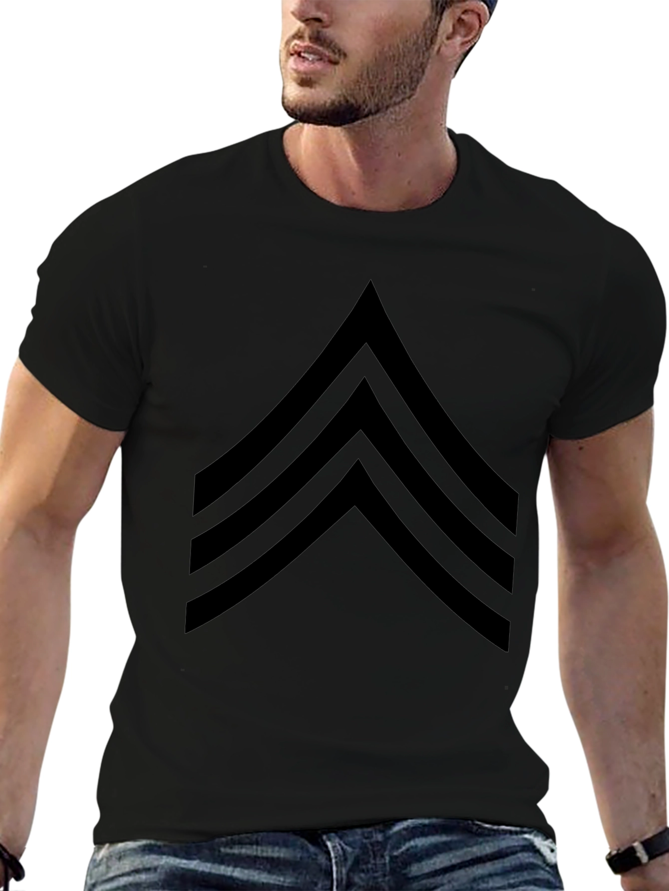 Black Sergeant Stripes Graphic T-Shirt - Military Style Tee