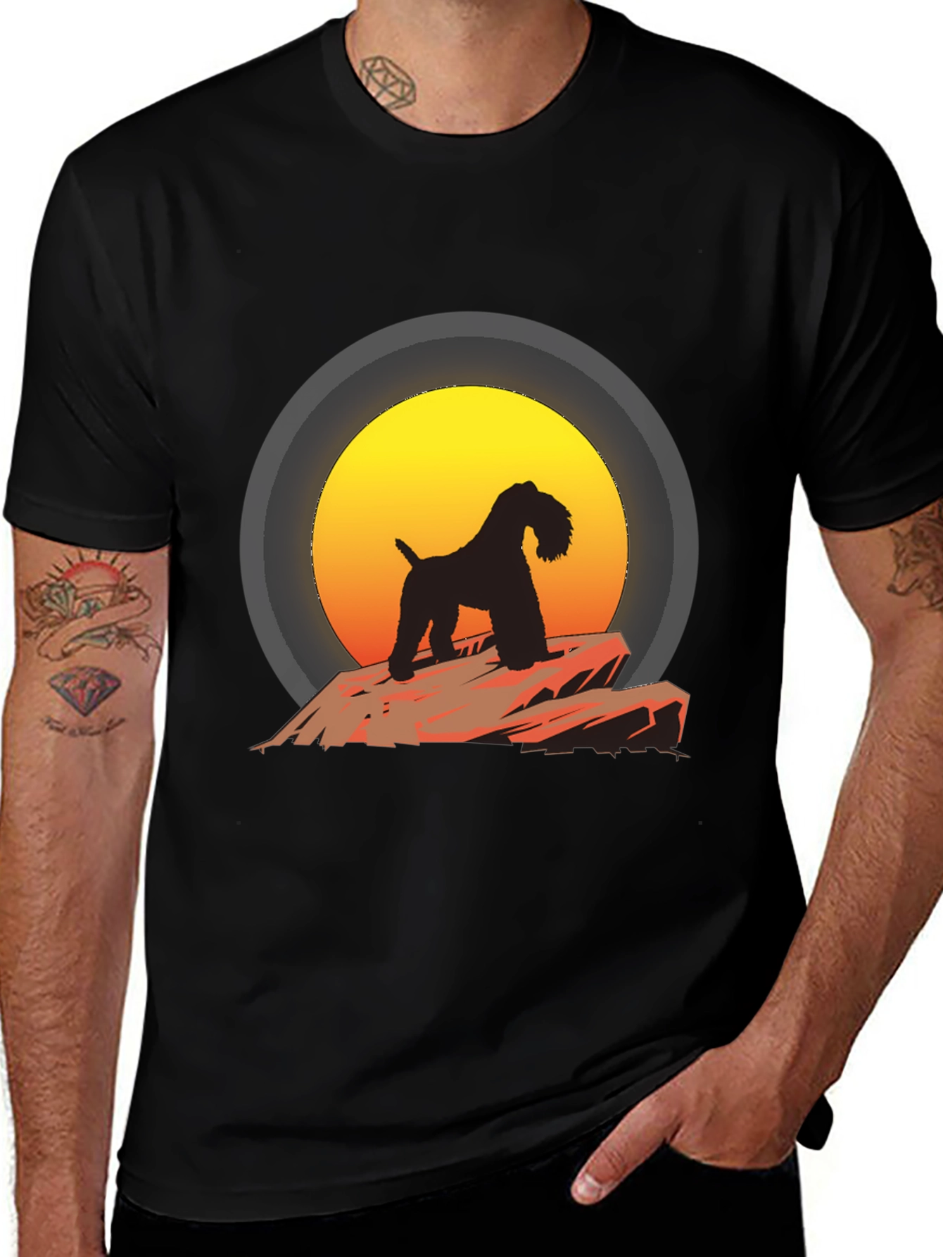 Dog Silhouette Sunset Graphic Tee