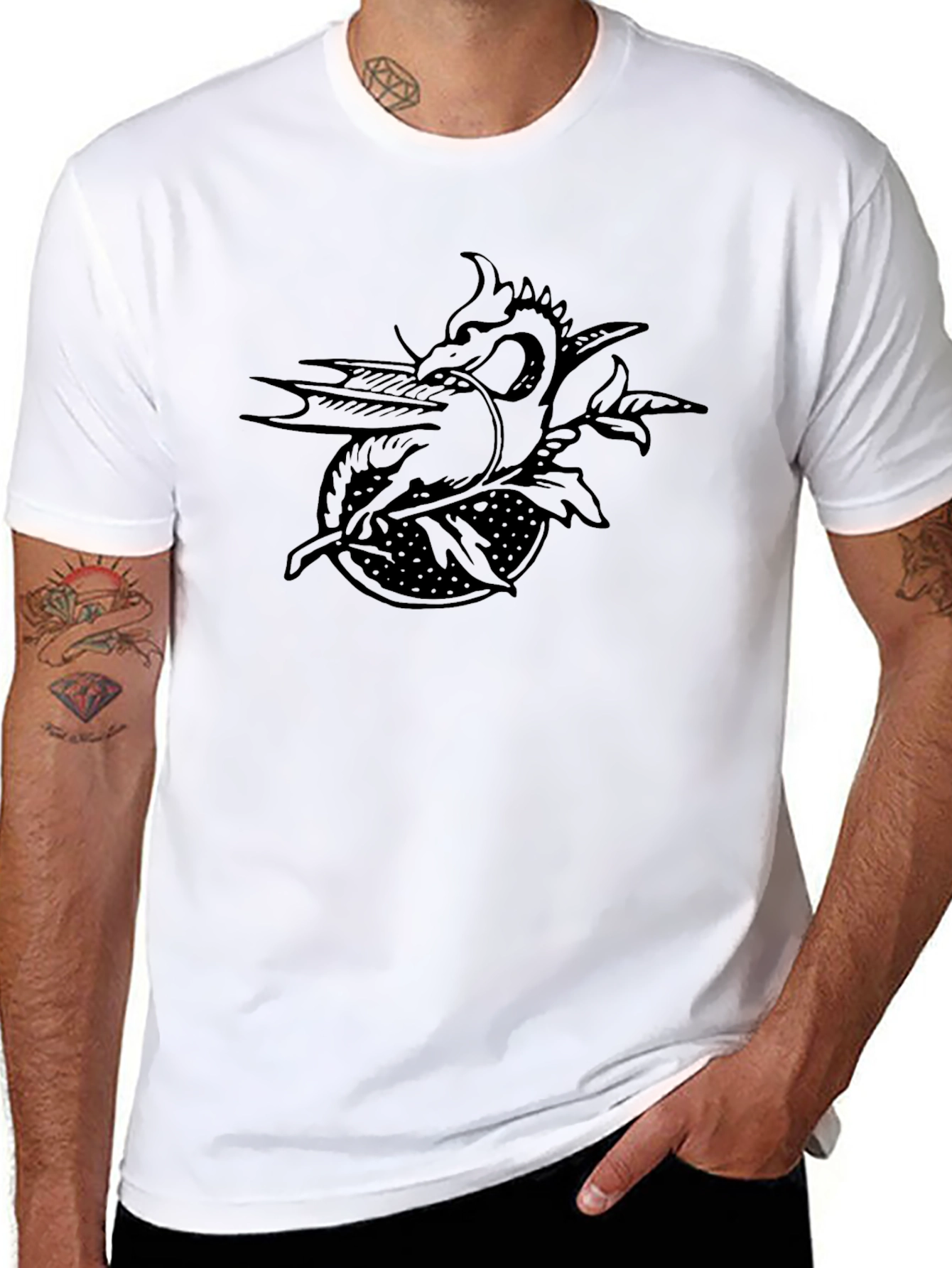 Dragon & Rose Graphic Tee - Black Cotton T-Shirt