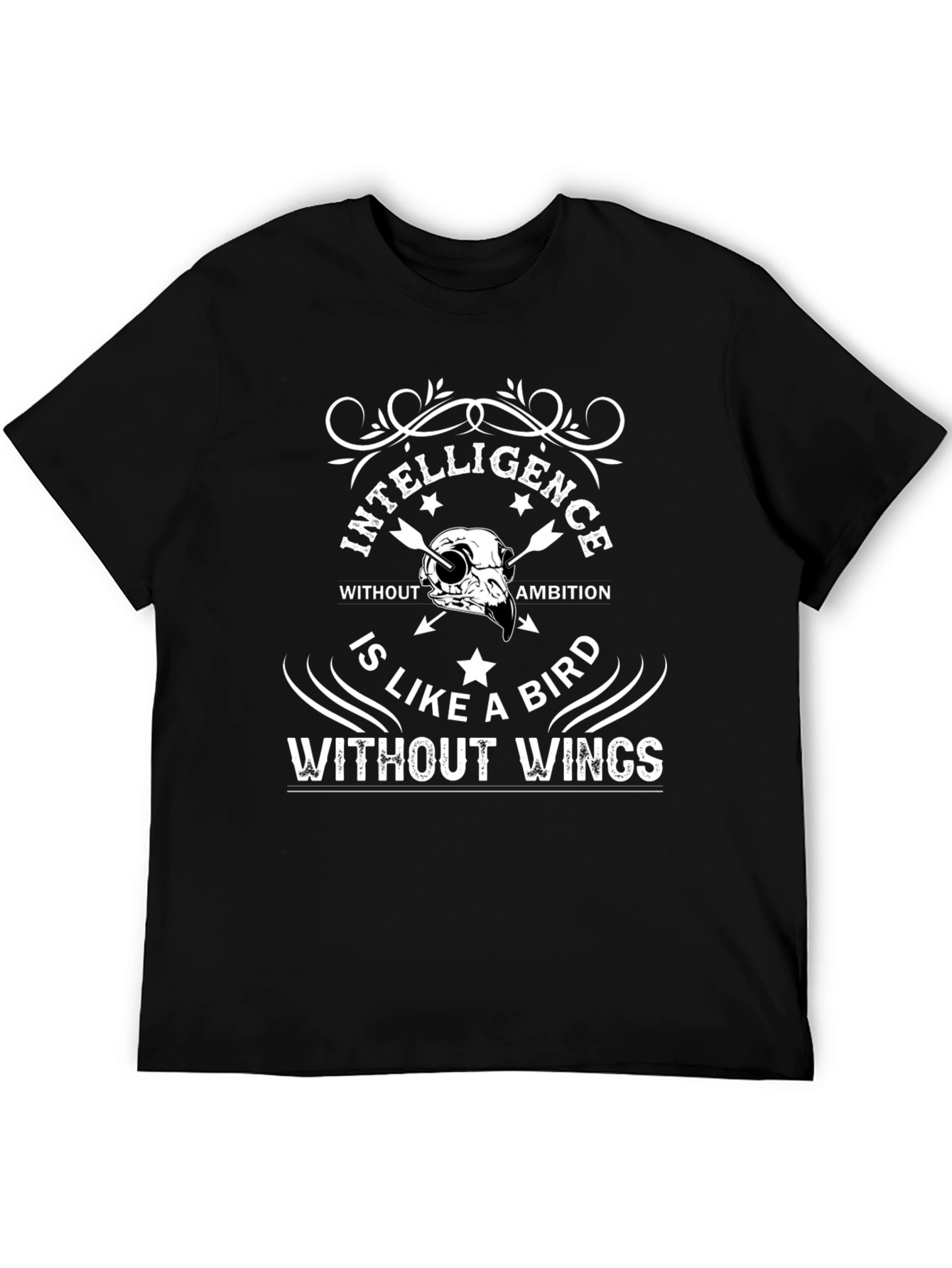 Intelligence Bird Skull Graphic Black T-Shirt