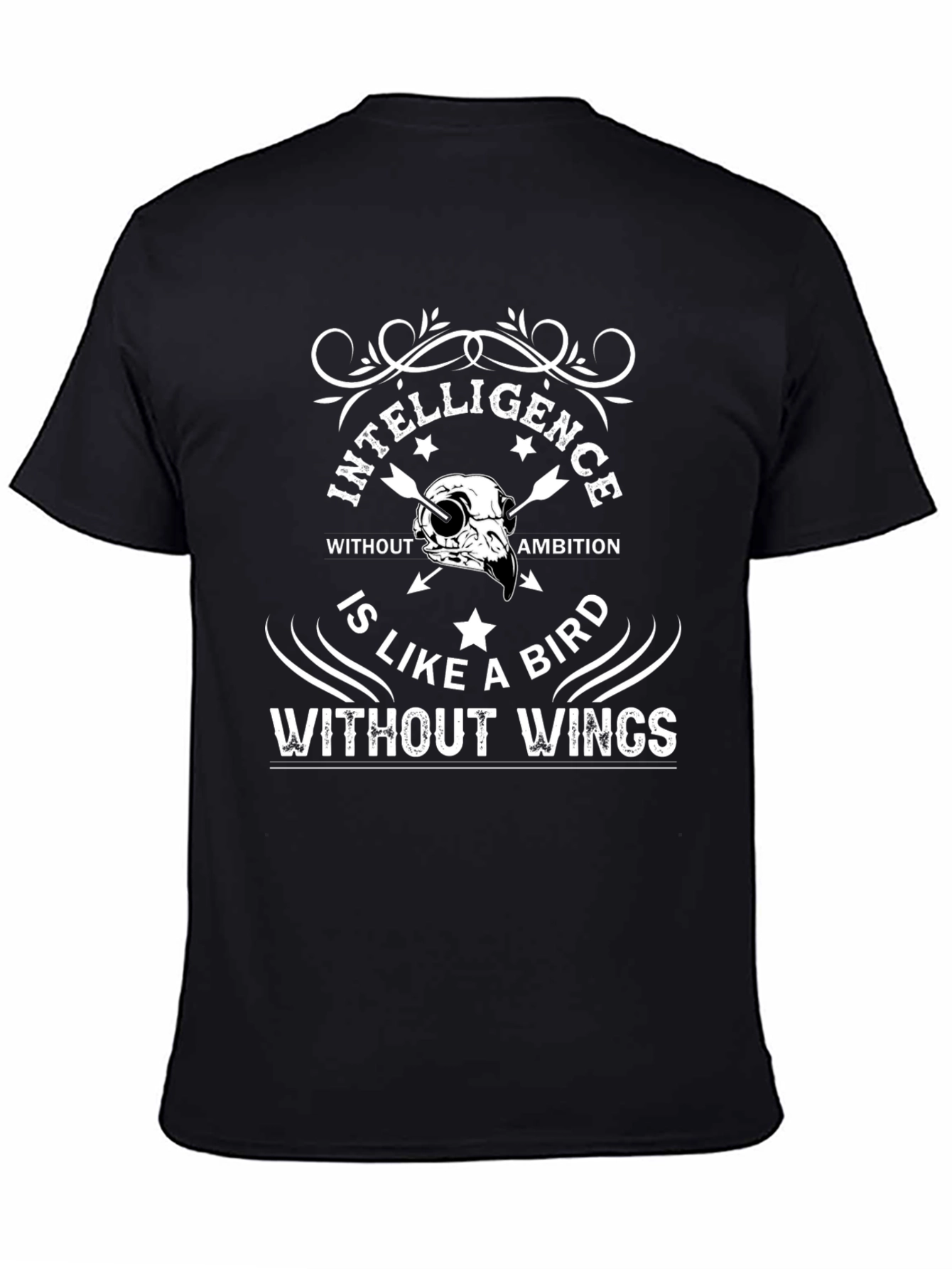 Intelligence Bird Skull Graphic Black T-Shirt