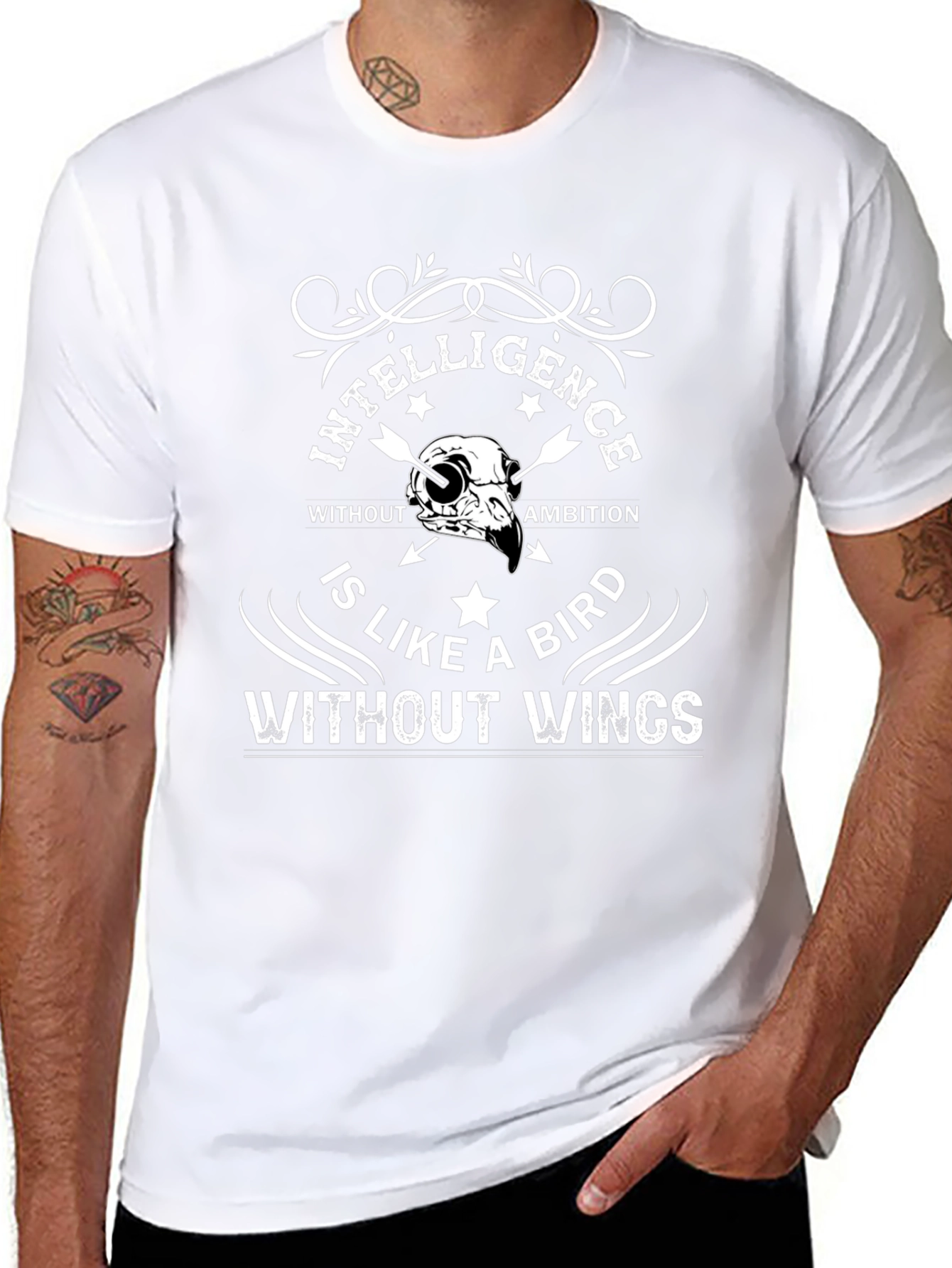 Intelligence Bird Skull Graphic Black T-Shirt