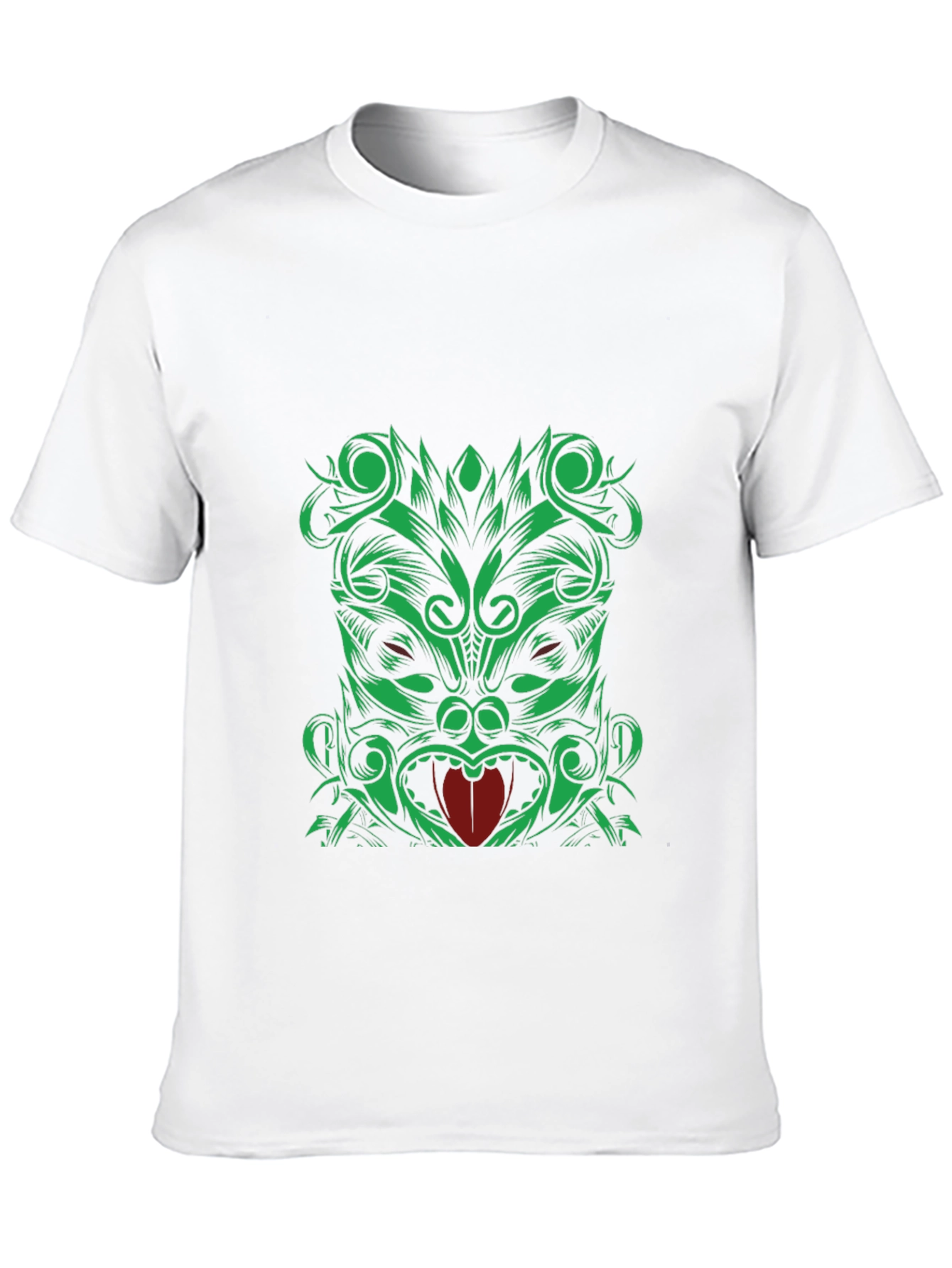 Green Tiki Graphic Print Black T-Shirt
