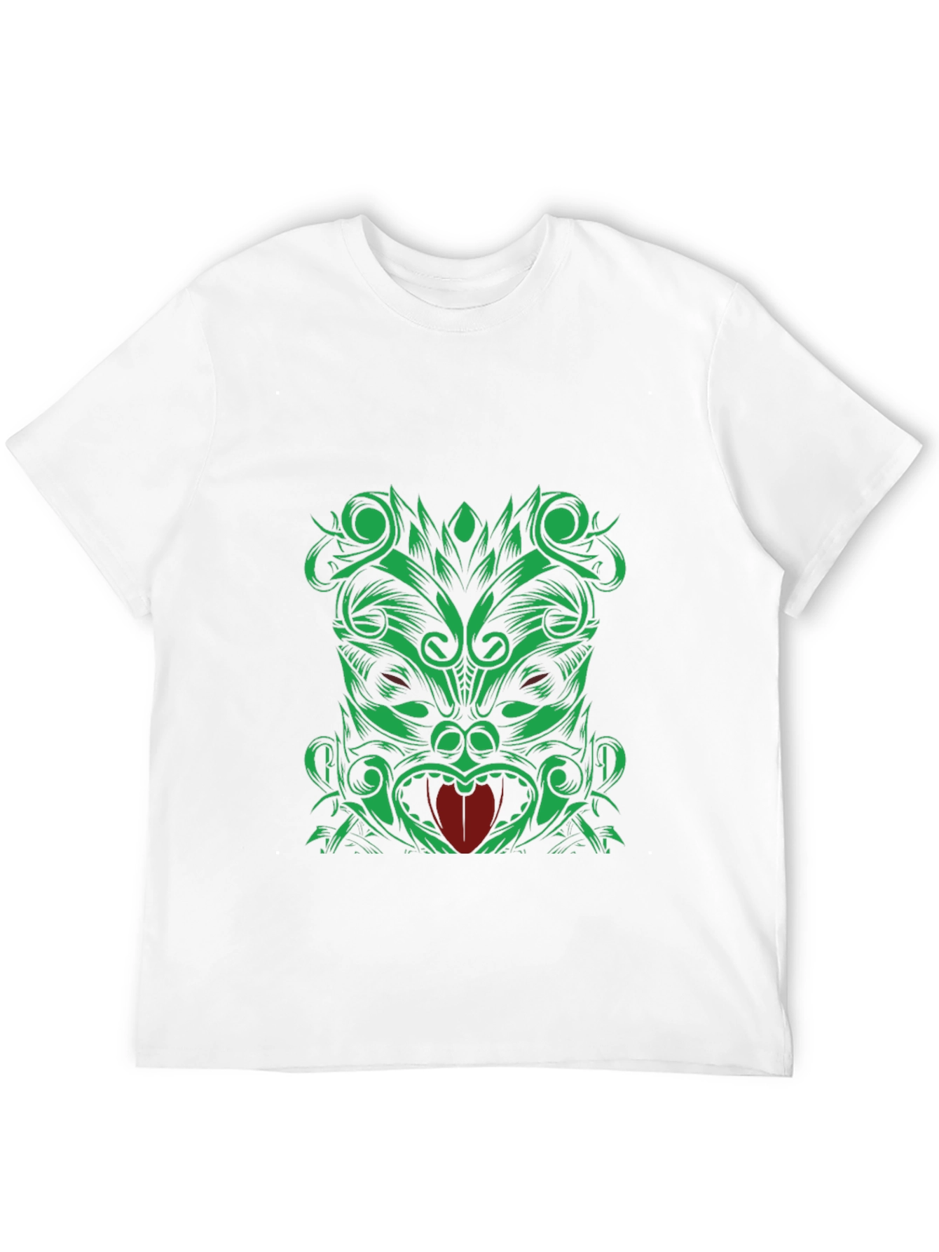 Green Tiki Graphic Print Black T-Shirt