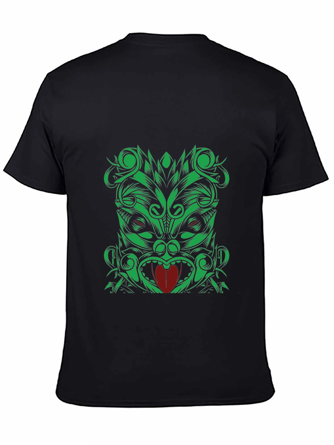 Green Tiki Graphic Print Black T-Shirt