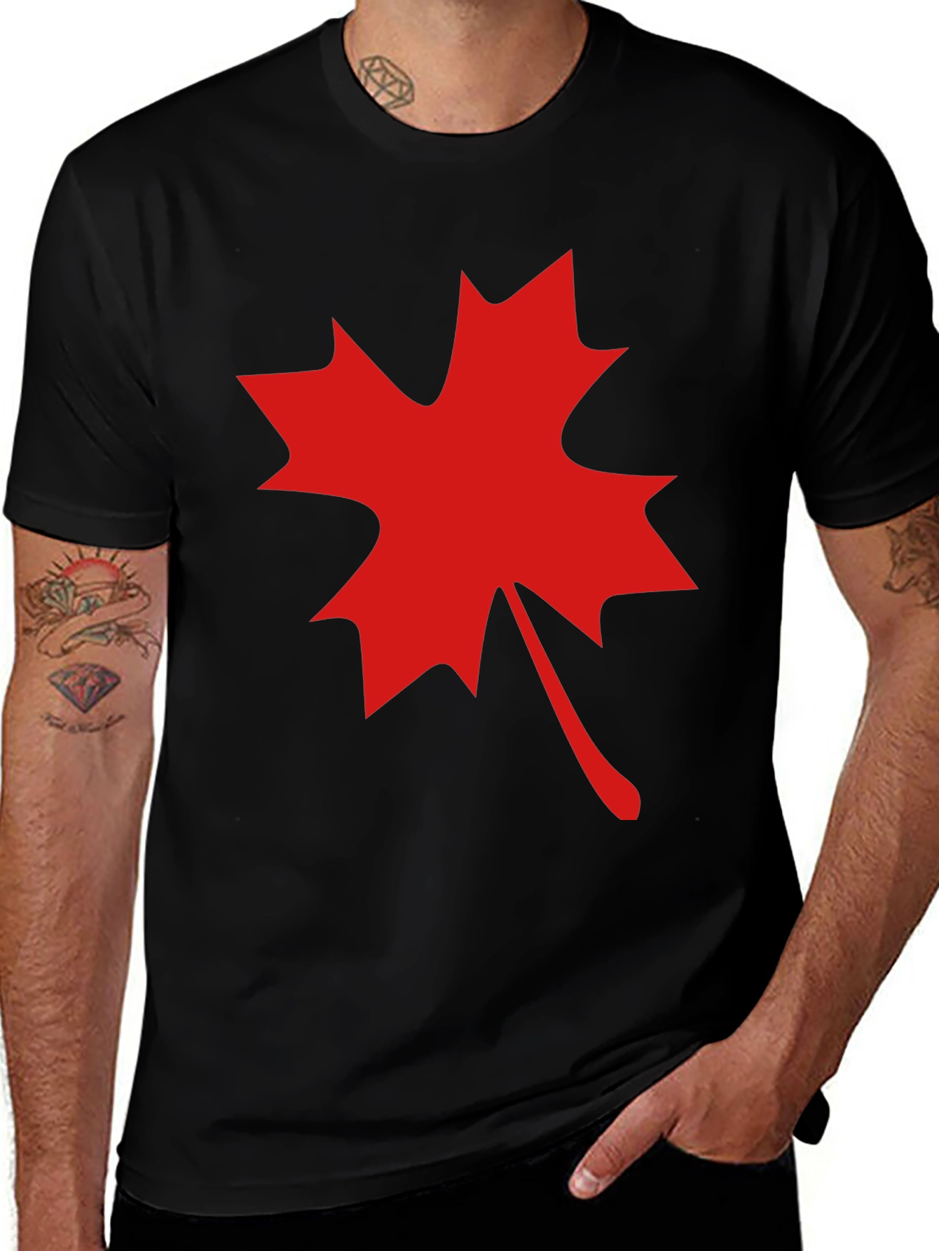 Maple Leaf Graphic Tee - Black Cotton Blend
