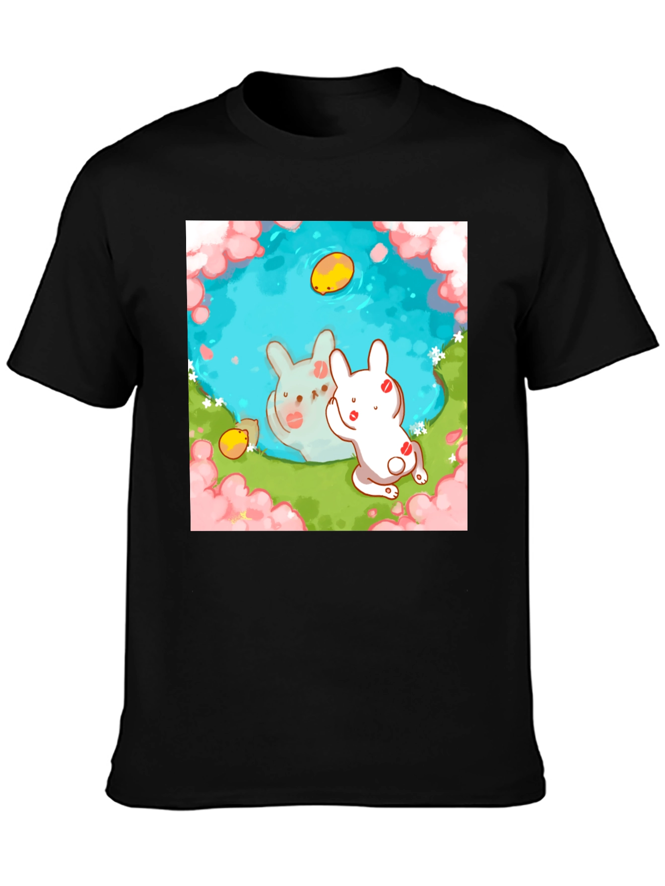 Cute Bunny Pond Graphic T-Shirt
