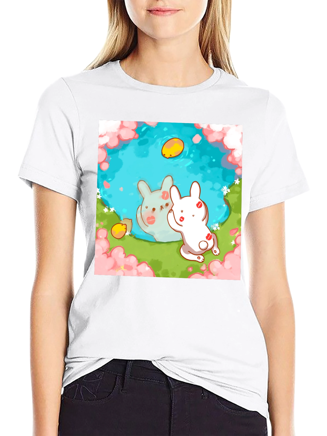 Cute Bunny Pond Graphic T-Shirt