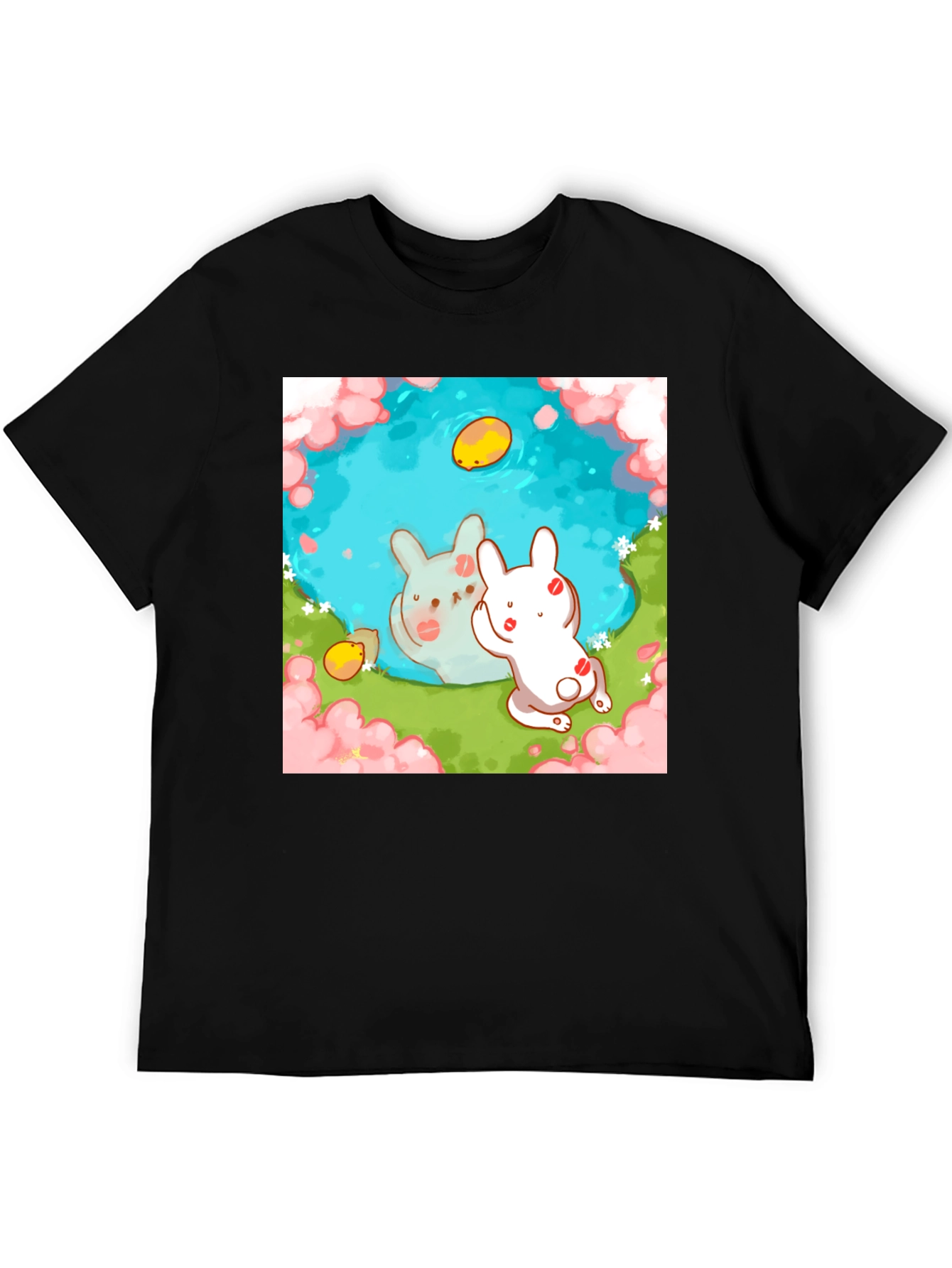 Cute Bunny Pond Graphic T-Shirt