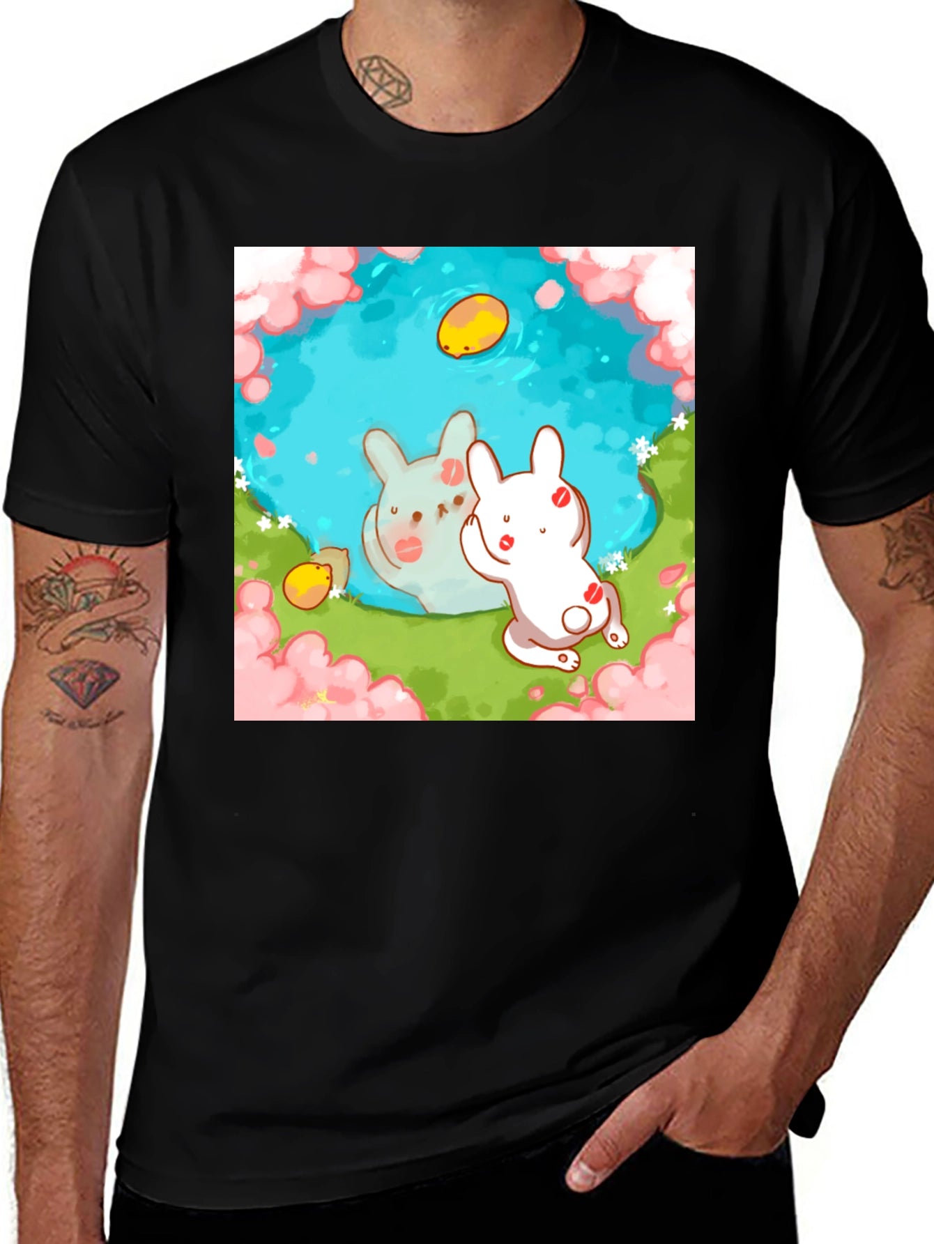 Cute Bunny Pond Graphic T-Shirt