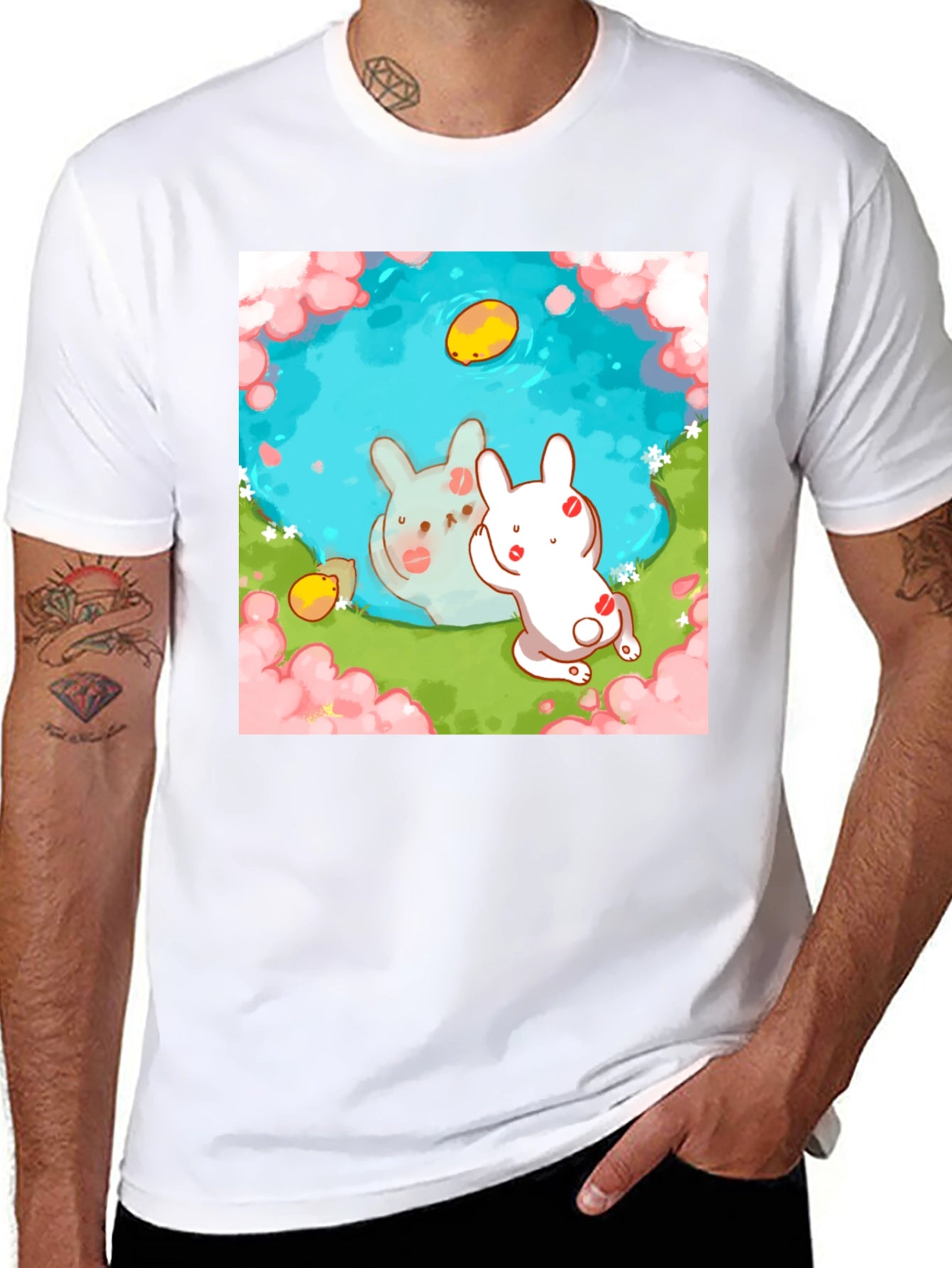 Cute Bunny Pond Graphic T-Shirt