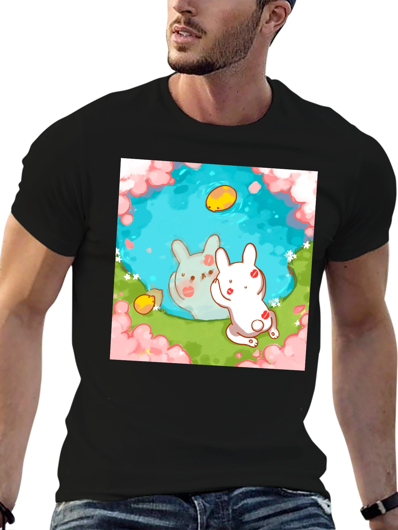 Cute Bunny Pond Graphic T-Shirt
