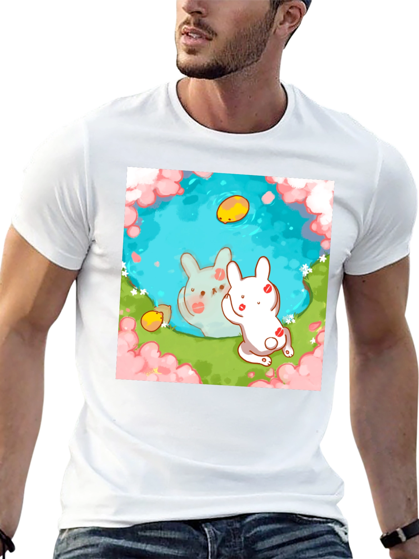 Cute Bunny Pond Graphic T-Shirt