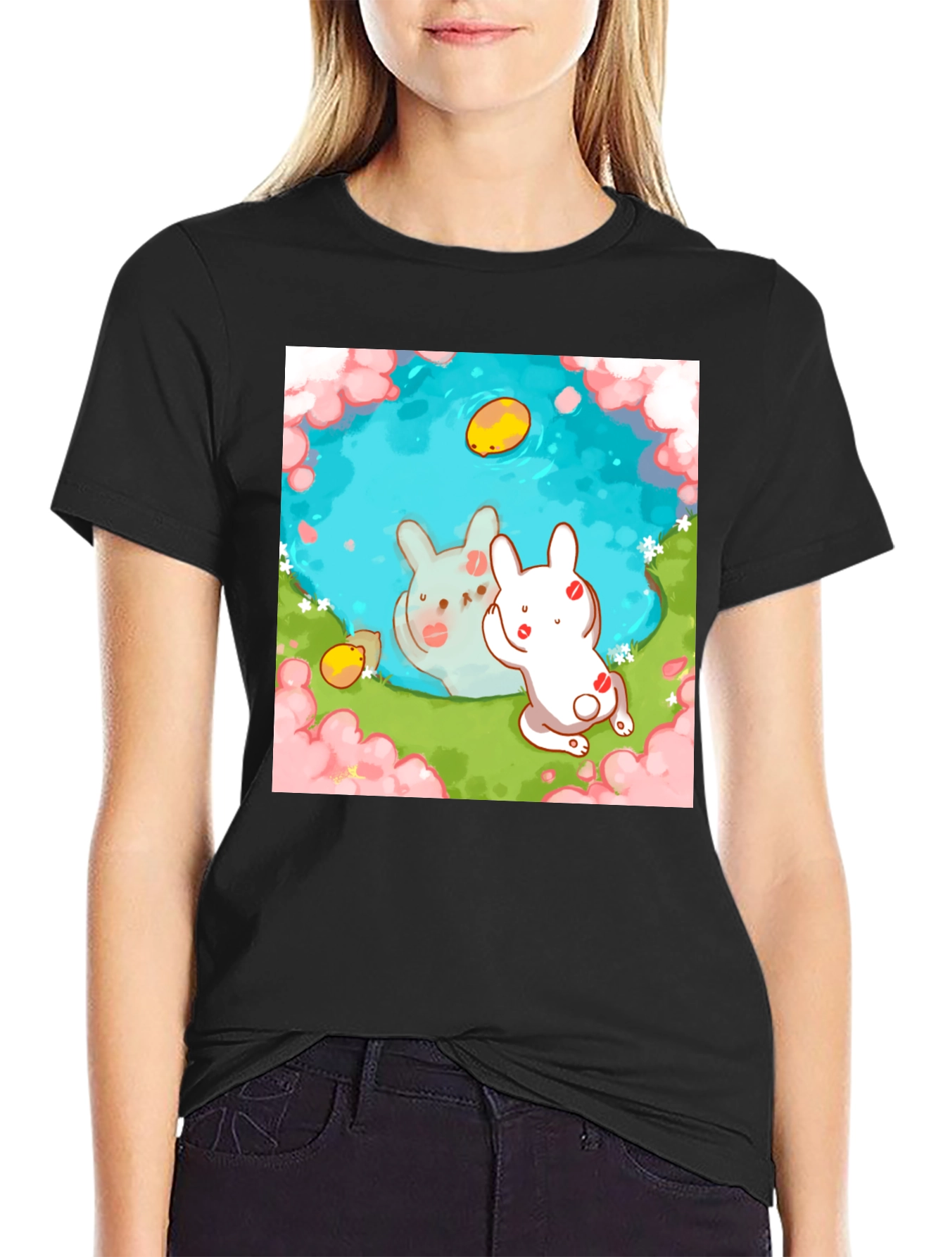 Cute Bunny Pond Graphic T-Shirt