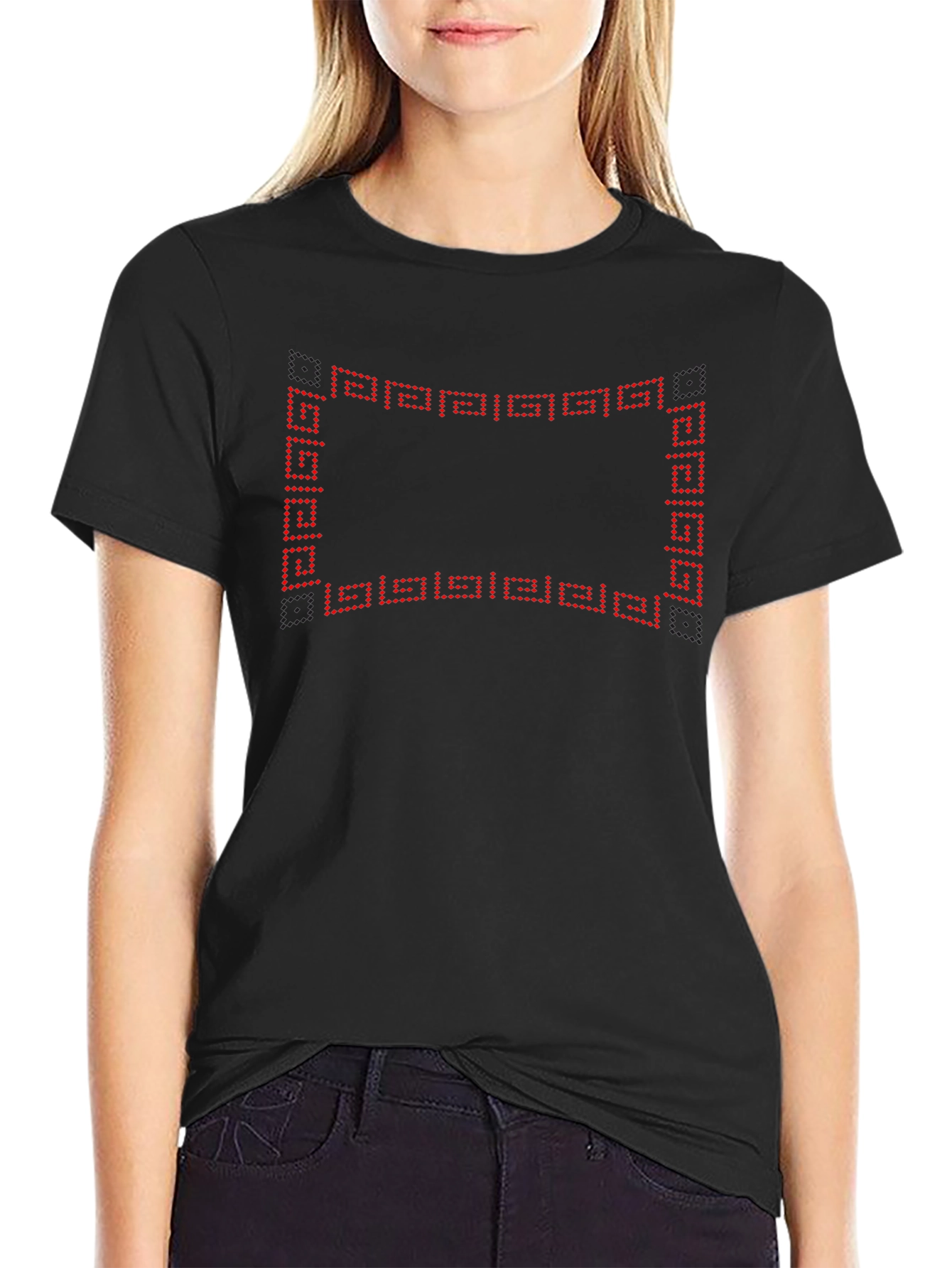 Mens Black Tee with Geometric Frame Design