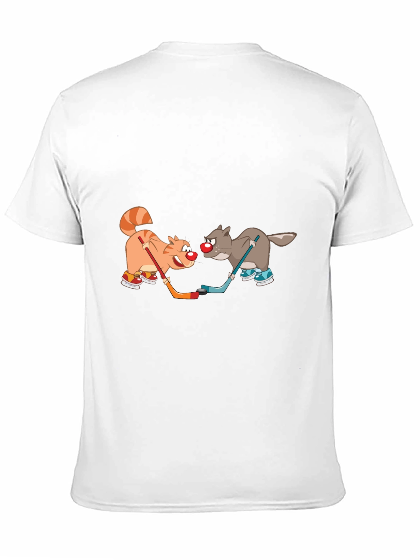 Cartoon Cat and Wolf Hockey T-Shirt