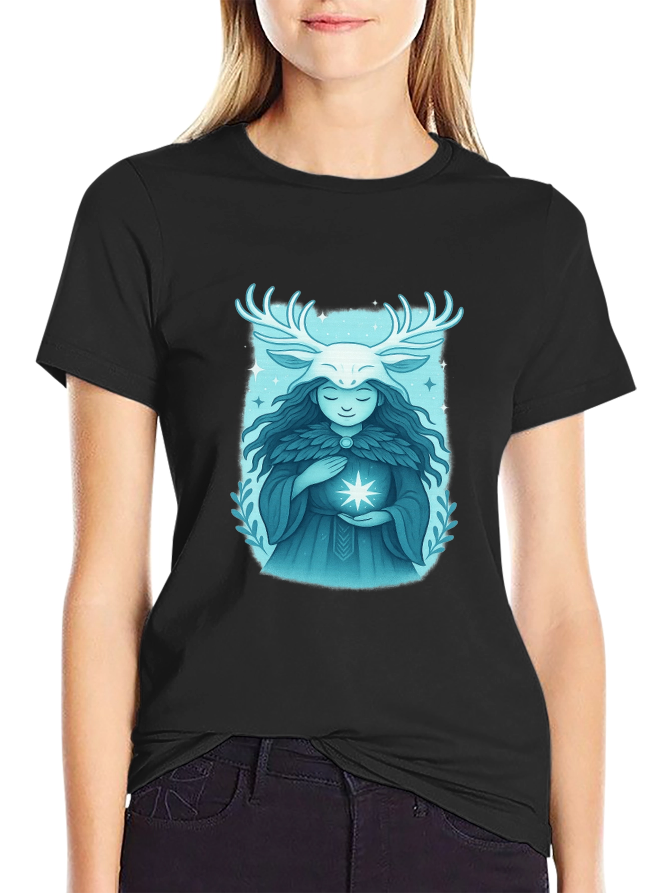 Mystical Forest Spirit Graphic Tee - Black