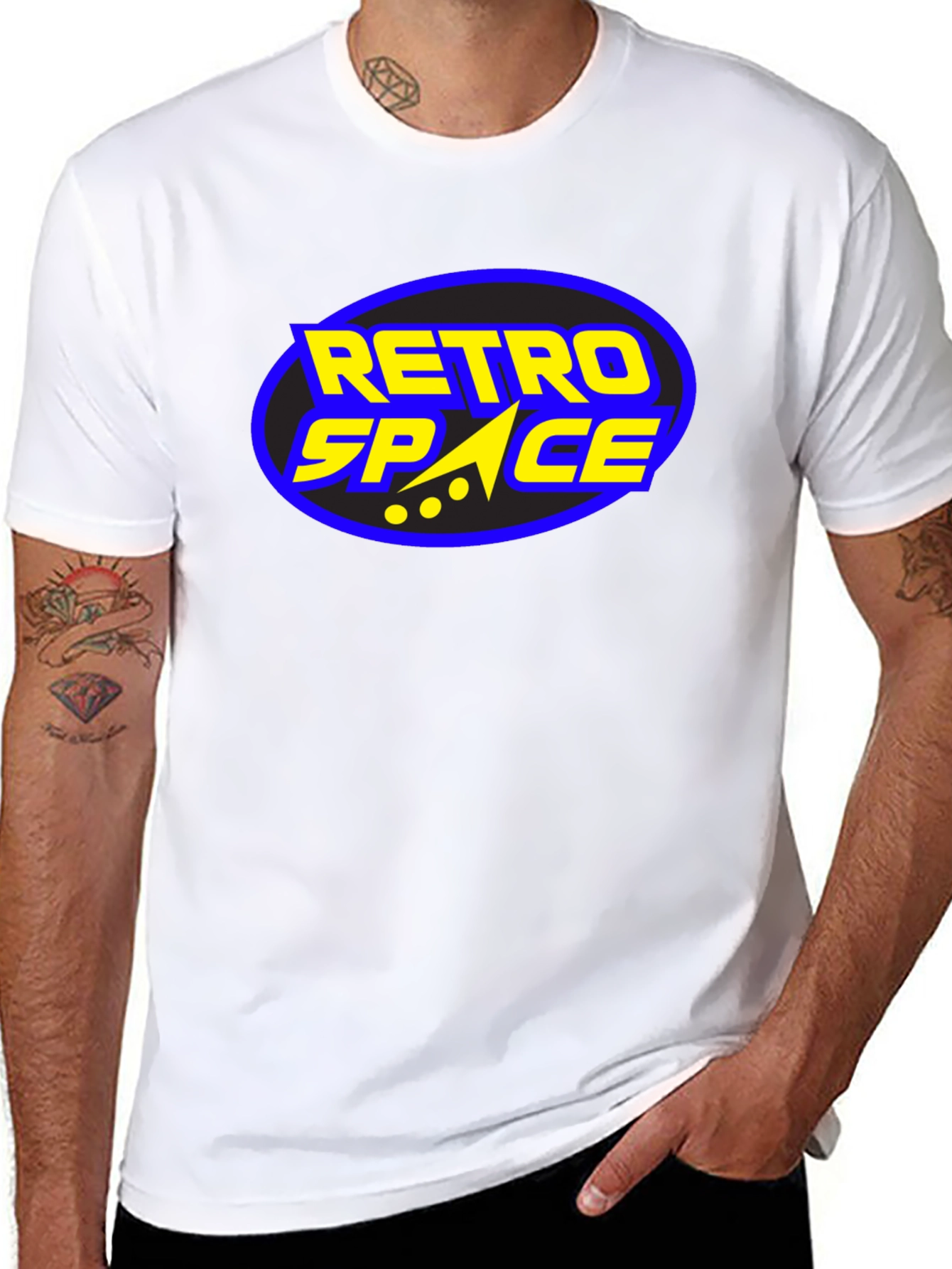 Retro Space Graphic Tee - Black Cotton T-Shirt