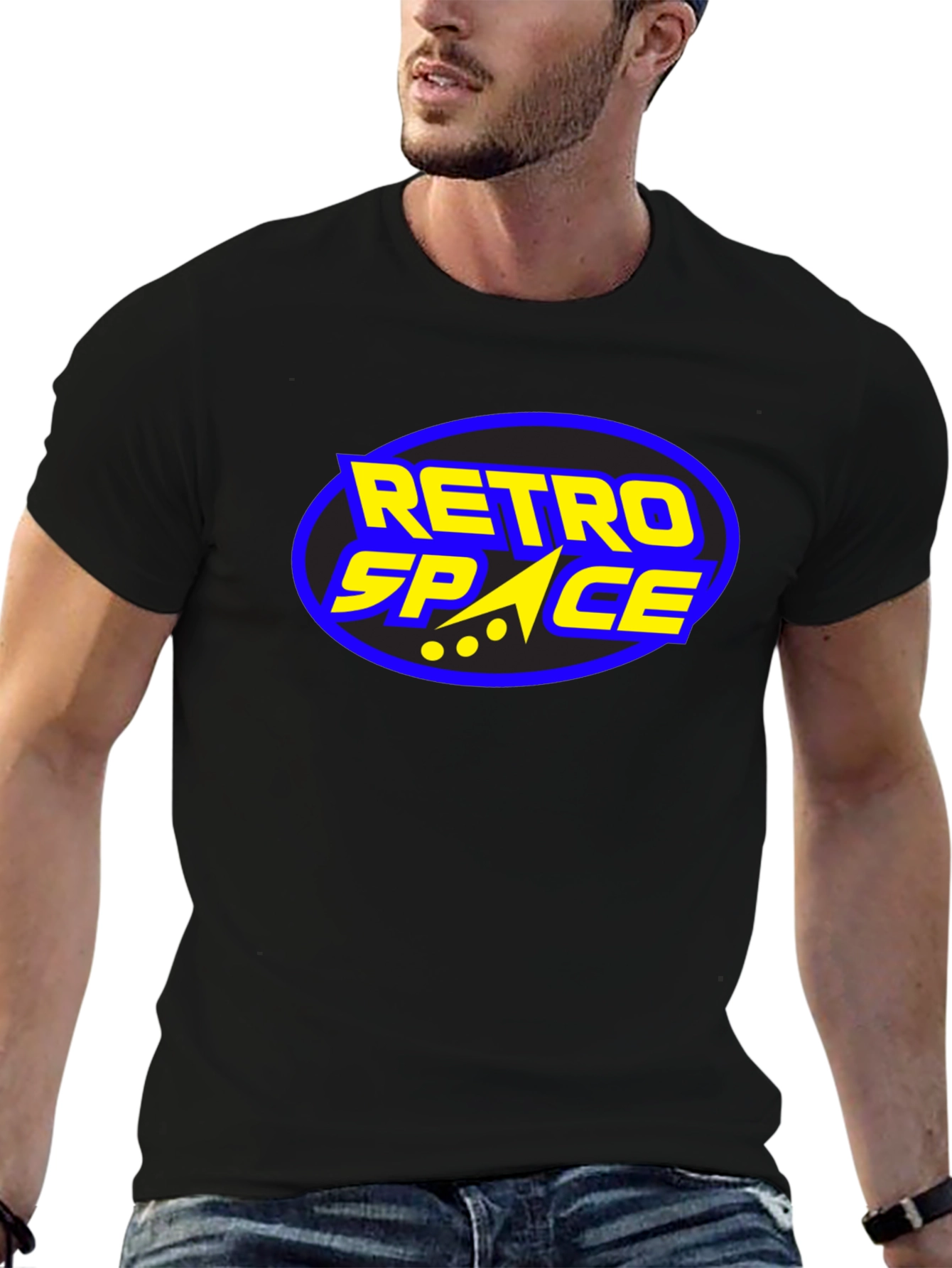Retro Space Graphic Tee - Black Cotton T-Shirt