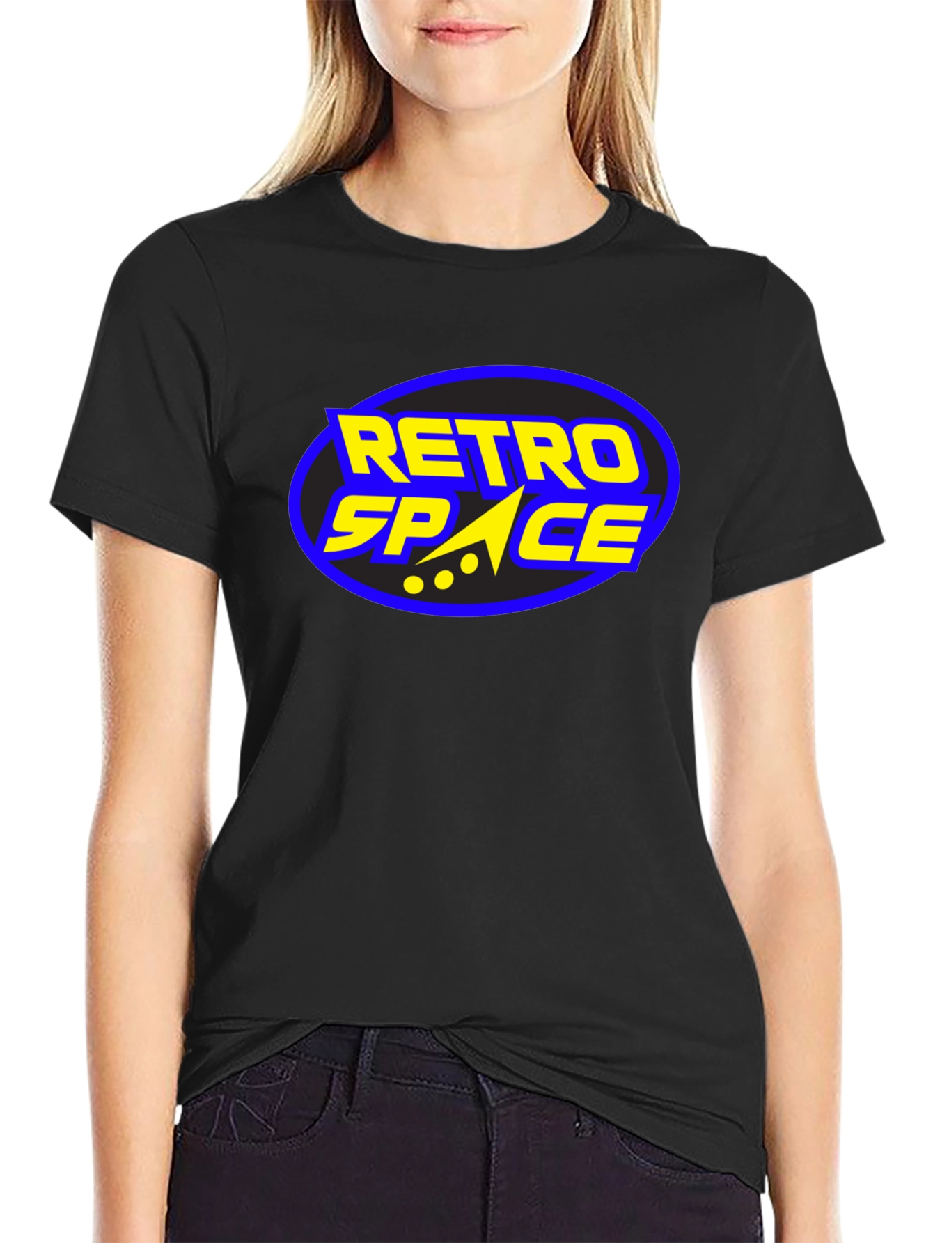 Retro Space Graphic Tee - Black Cotton T-Shirt