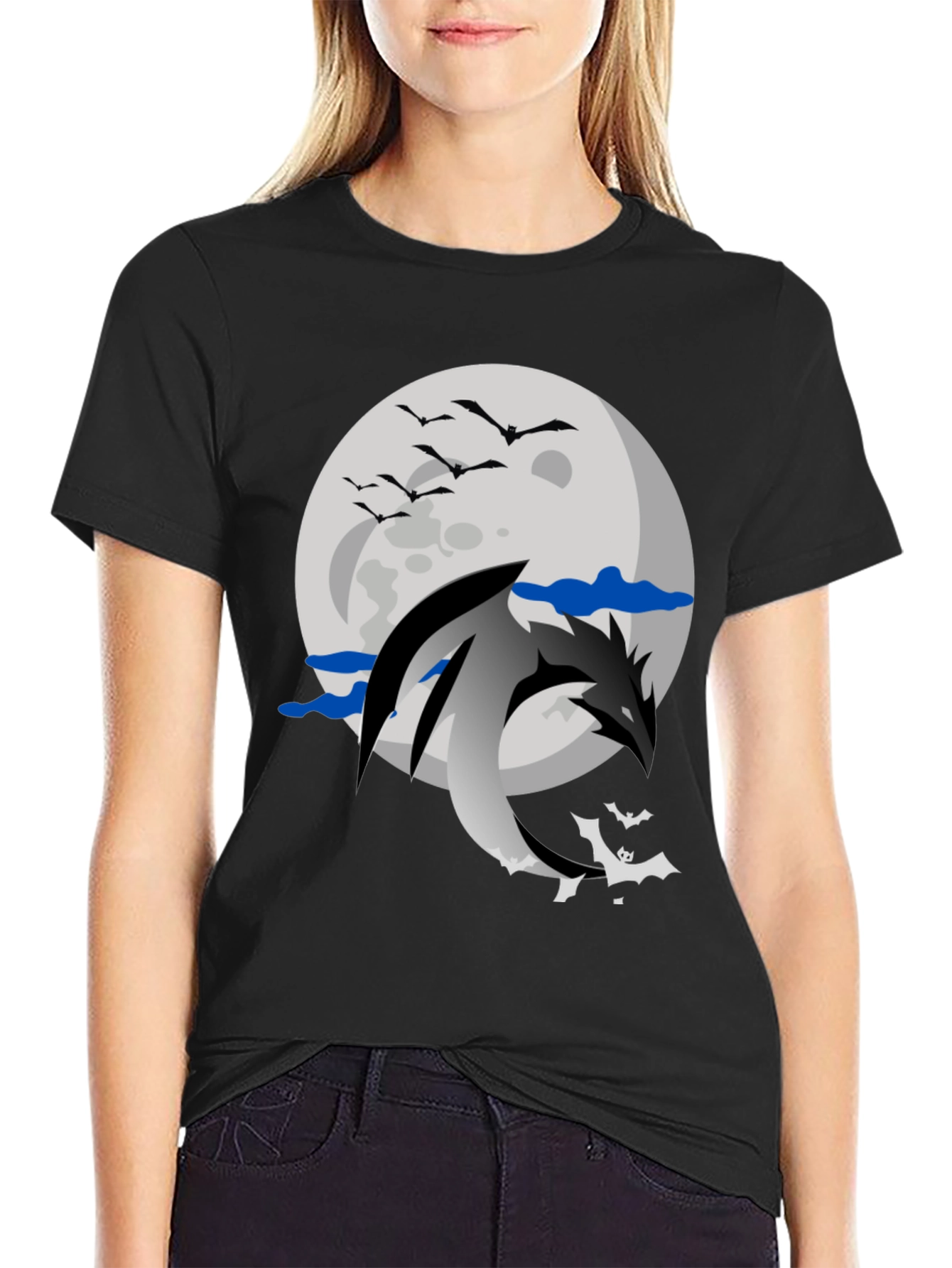 Dragon Moon Graphic Tee - Black
