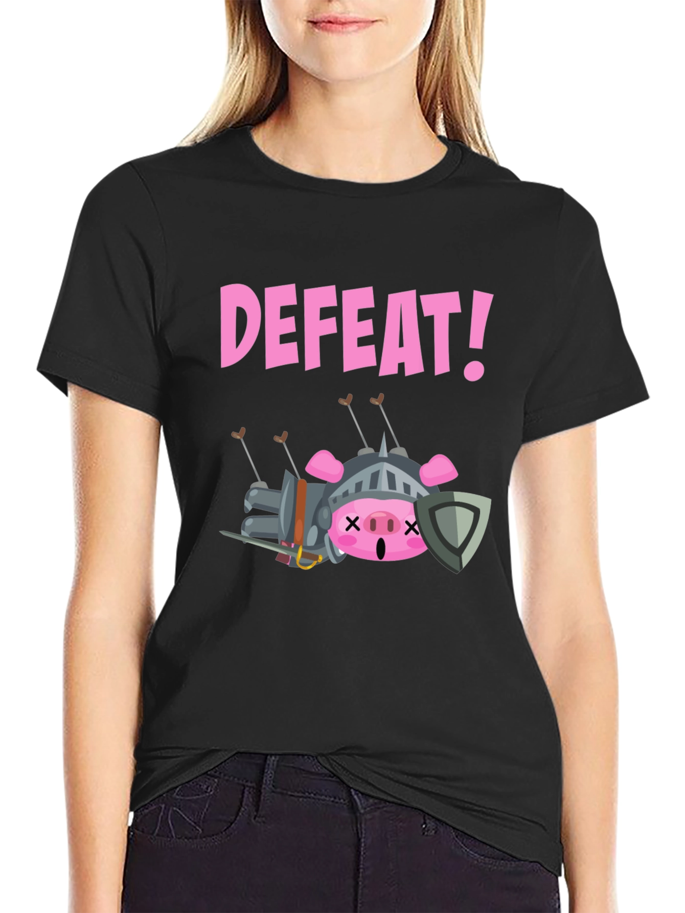 Defeated Pig Knight T-Shirt - Black