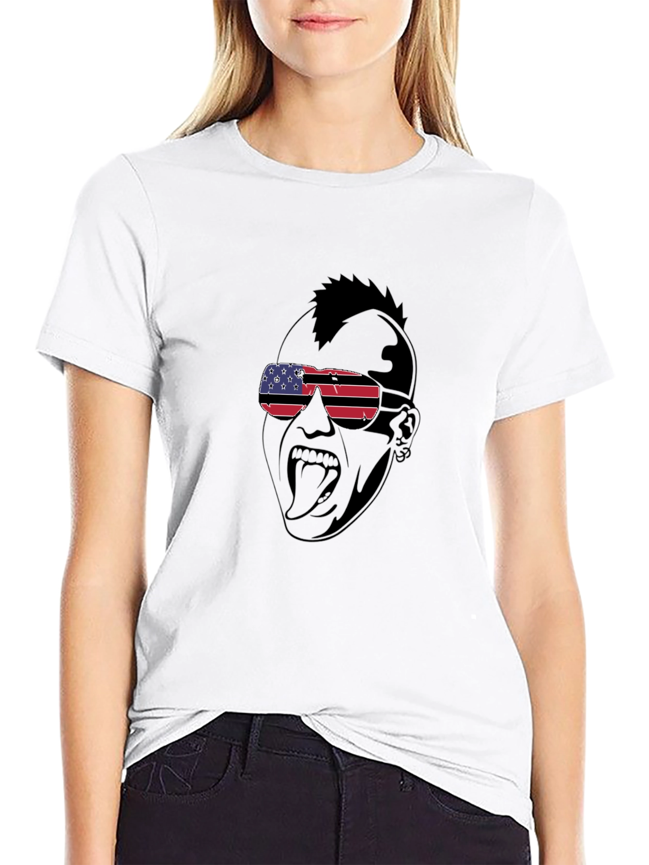 USA Flag Sunglasses Punk Graphic T-Shirt