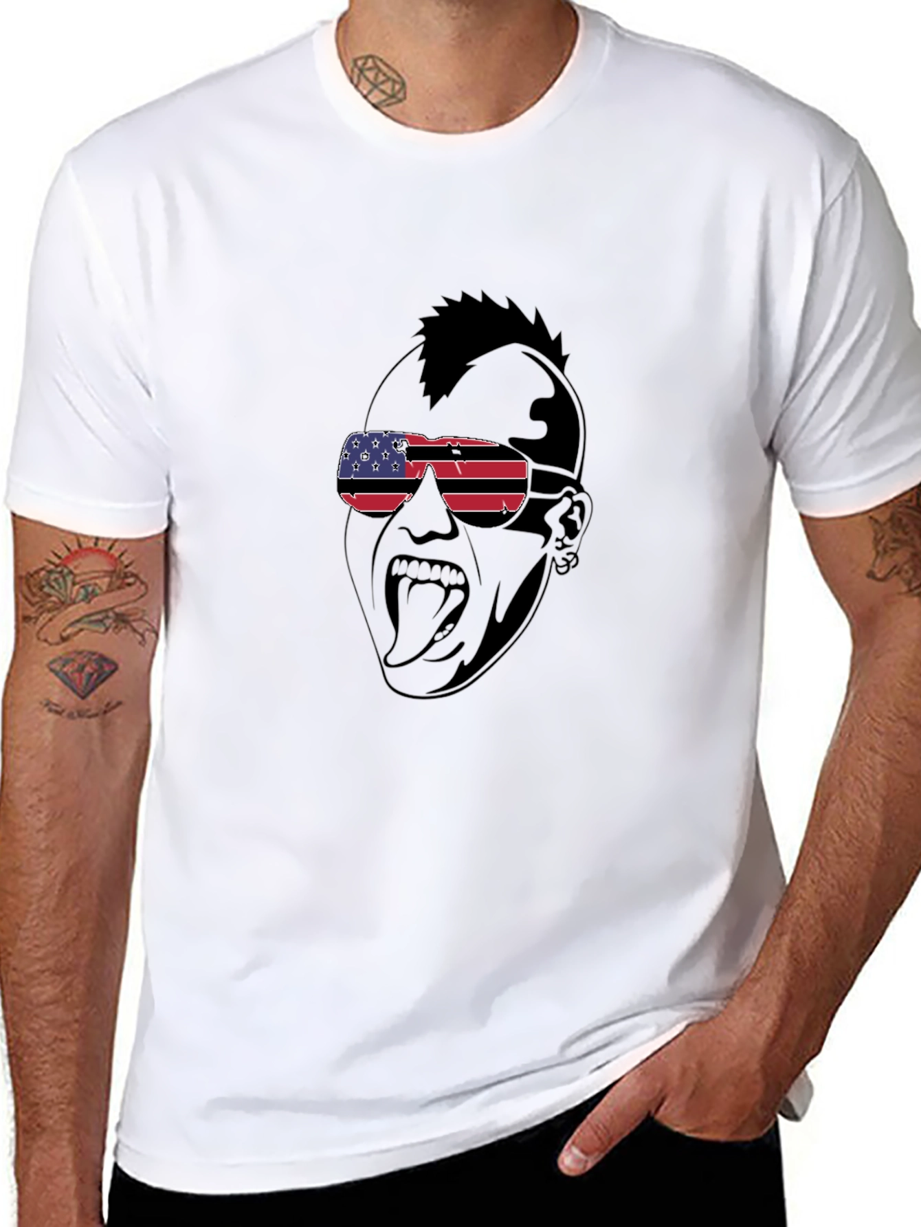 USA Flag Sunglasses Punk Graphic T-Shirt
