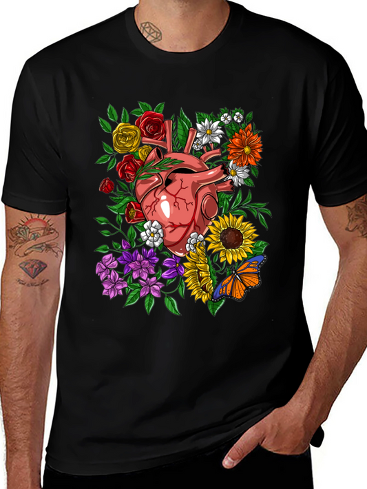Floral Heart Graphic T-Shirt - Unique Anatomical Art