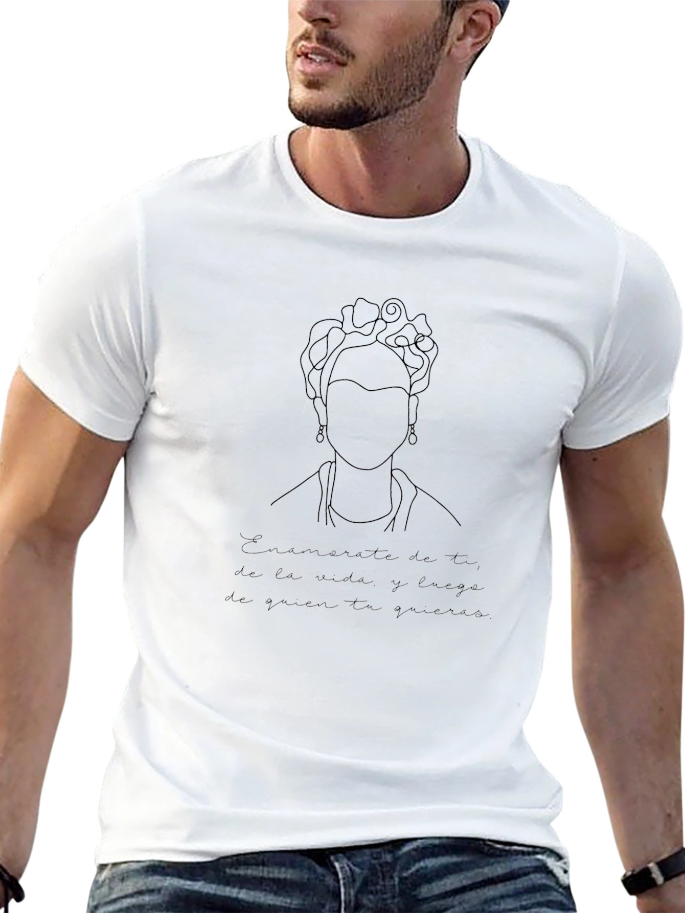 Frida Kahlo Line Art Black T-Shirt