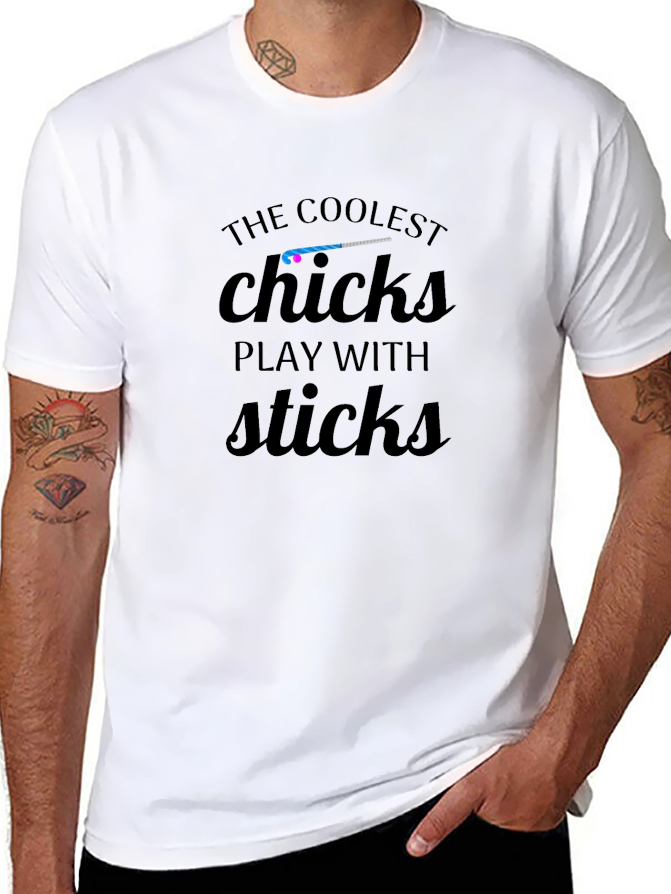 Coolest Chicks Play with Sticks Black T-Shirt